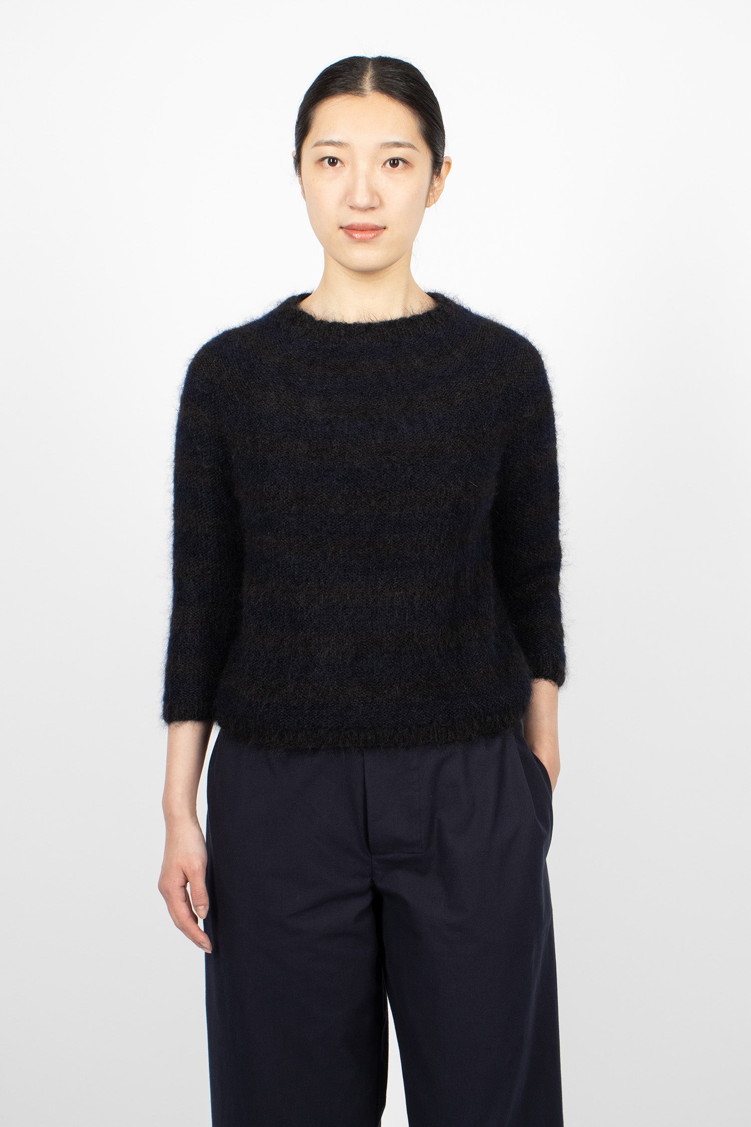 Hand-Knitted Stripe Sweater Black/Navy Blue