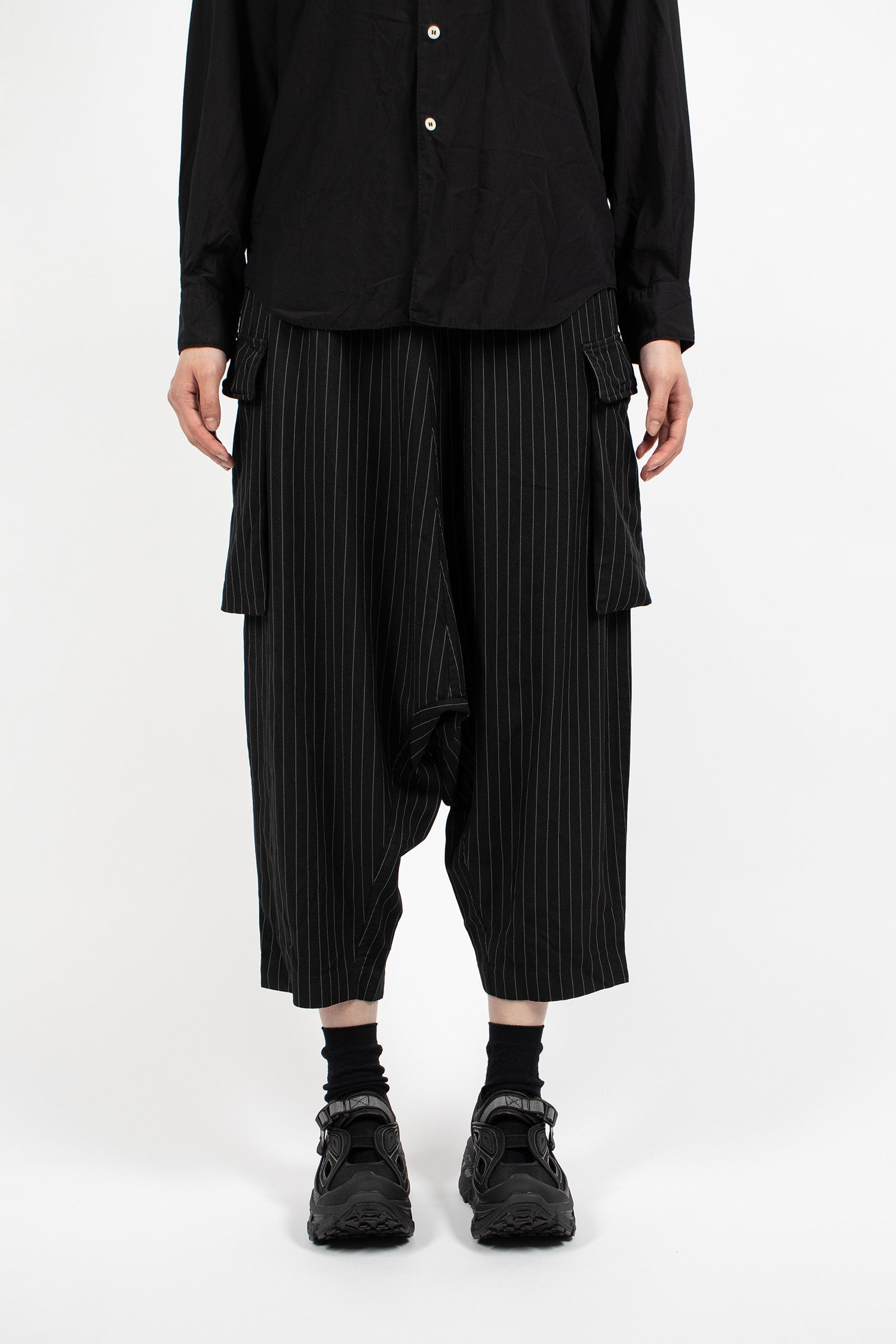 Dropped Crotch Pinstripe Pants Black/White