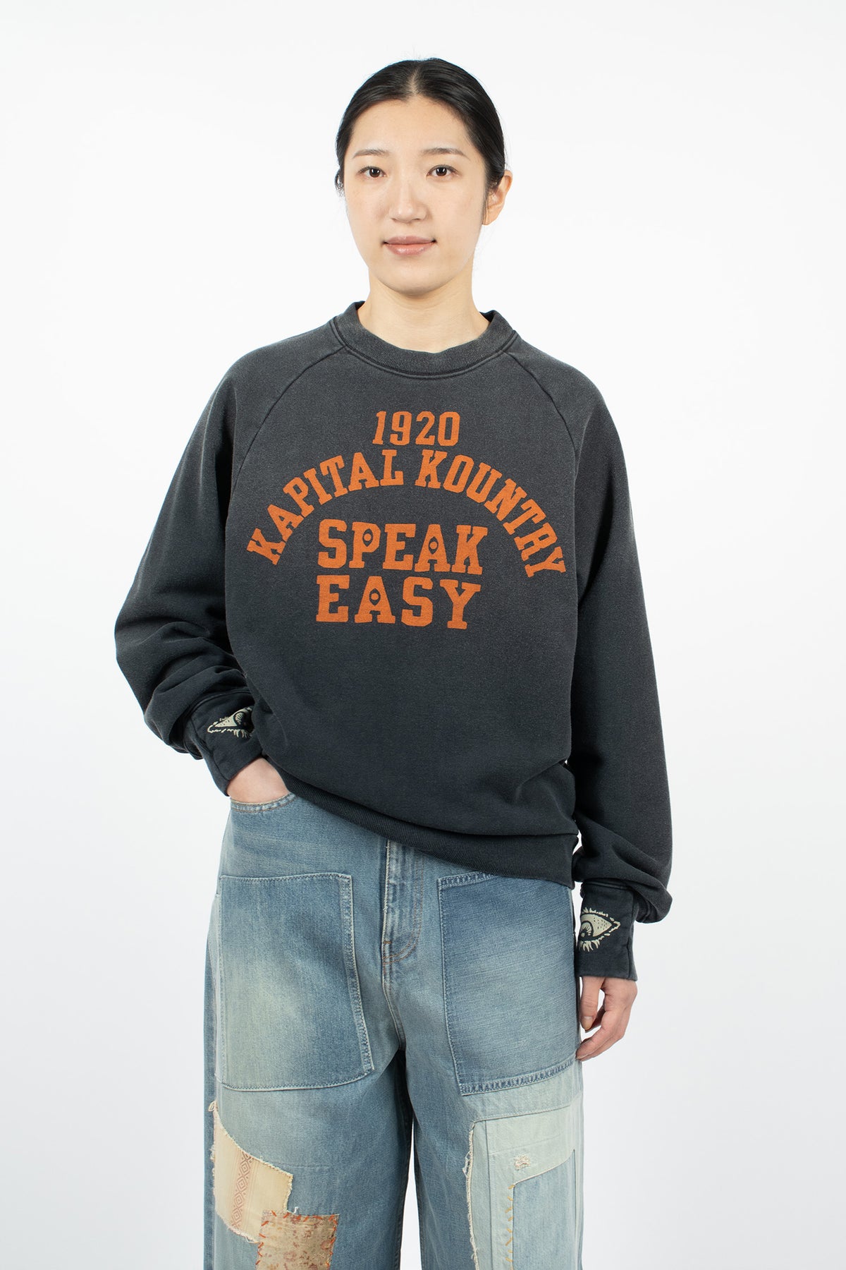 Knit Raglan Crew Sweatshirt Black