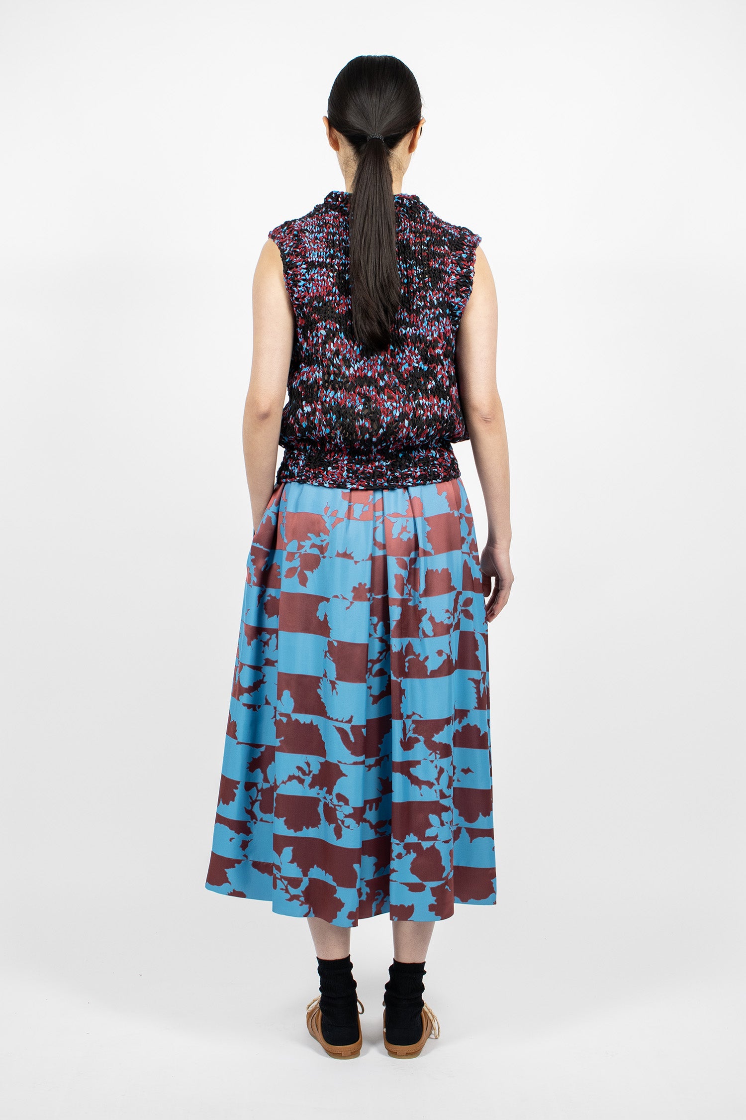 Floral Jacquard A-Line Skirt Blue