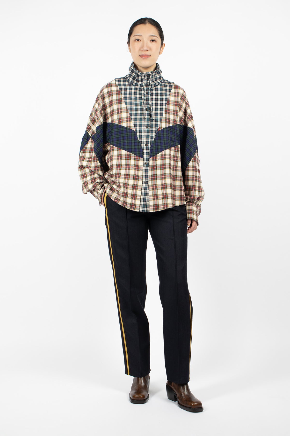 Contrast Cotton Flannel Shirt Ecru