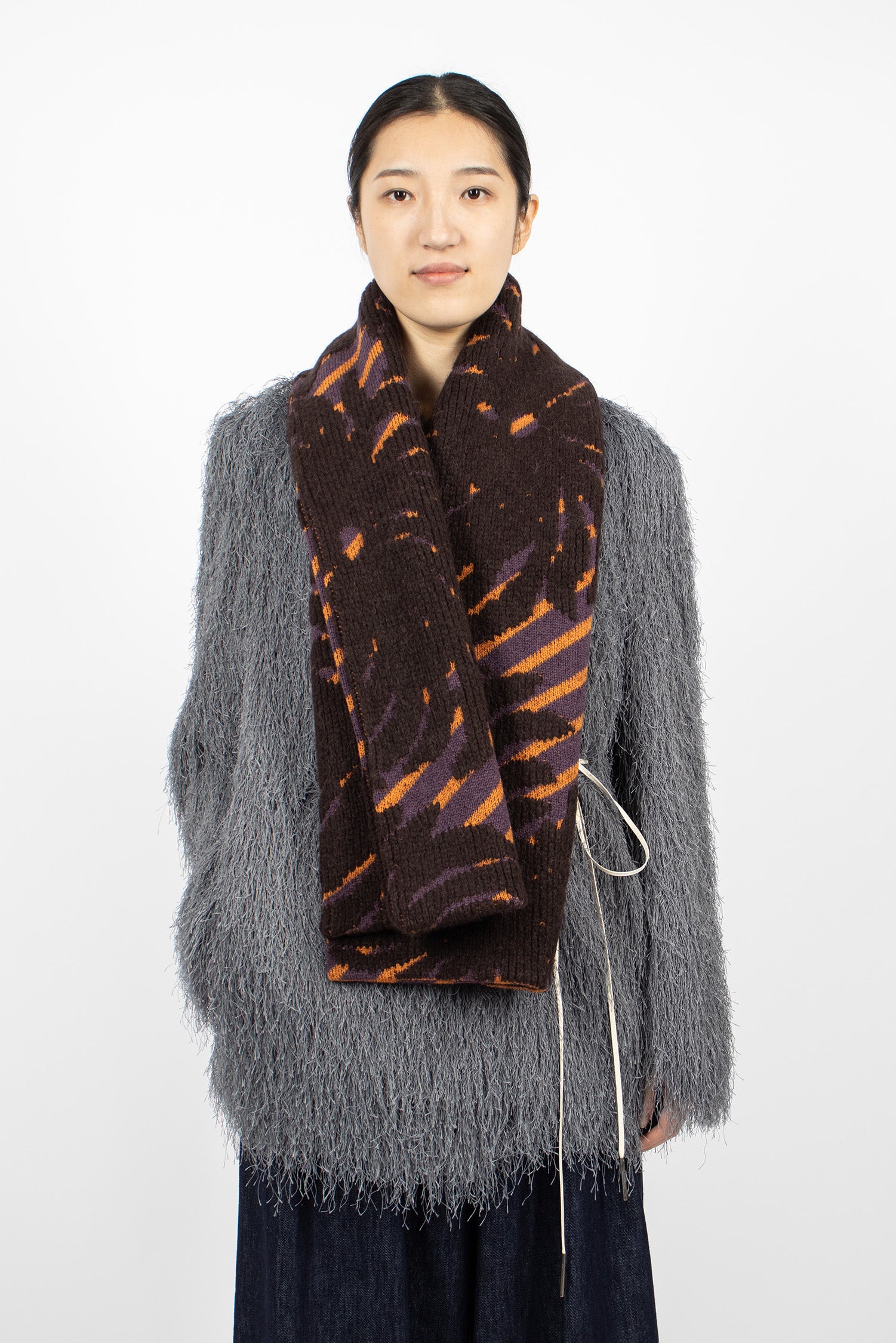 Jacquard Wool Scarf Dark Brown