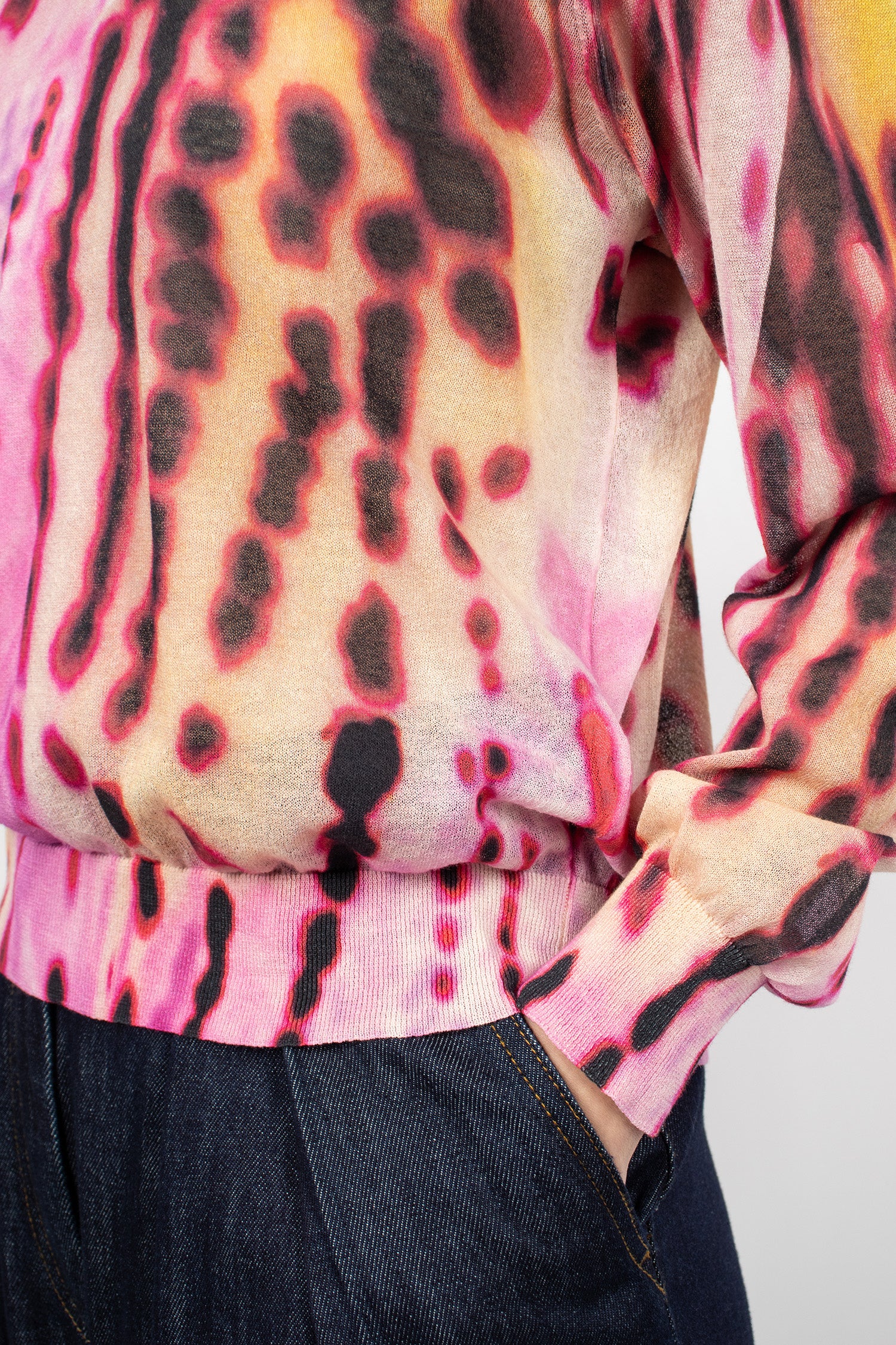 Sheer Floral Print Sweater Pink