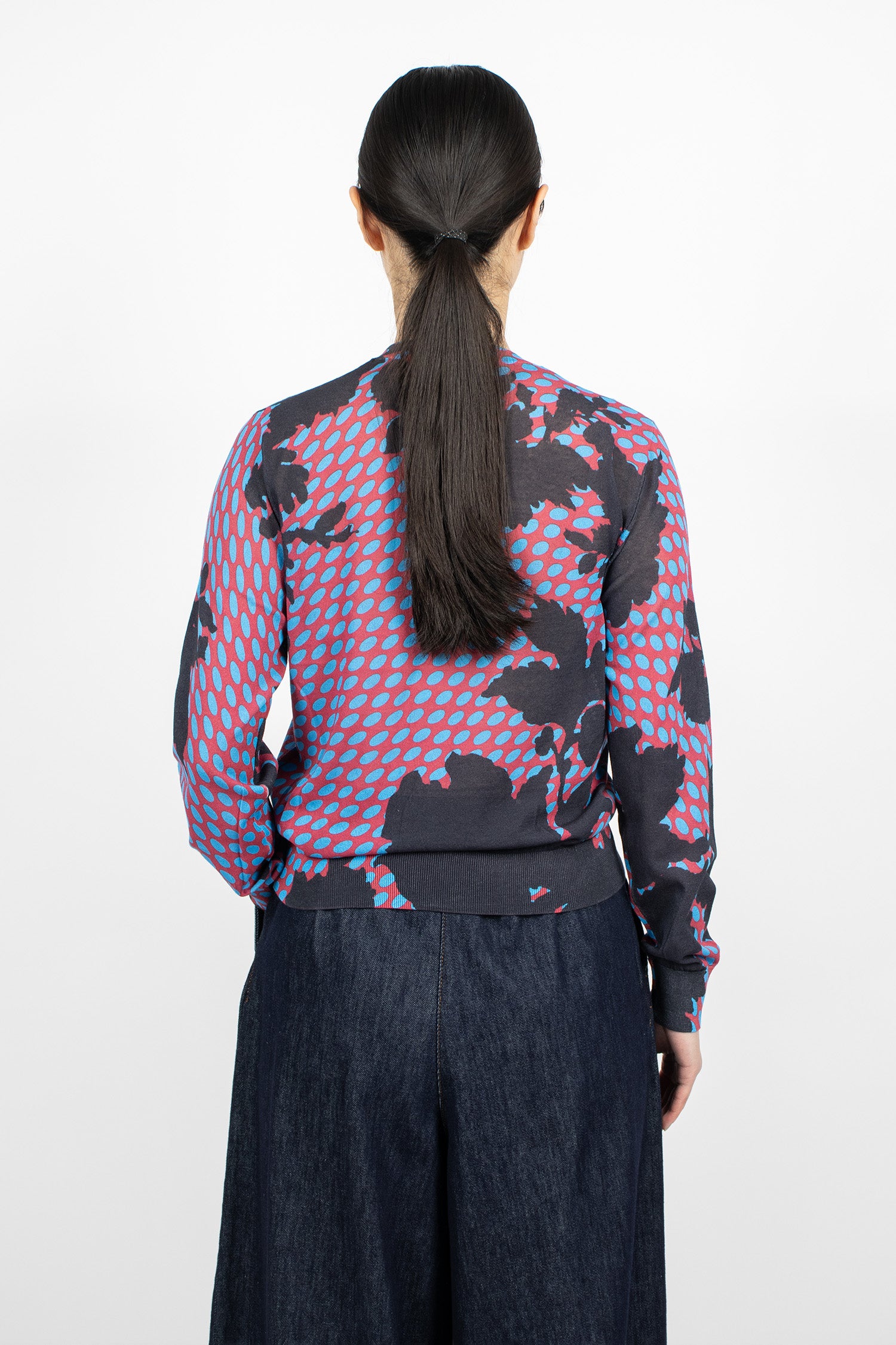 Sheer Dot Print Sweater Burgundy