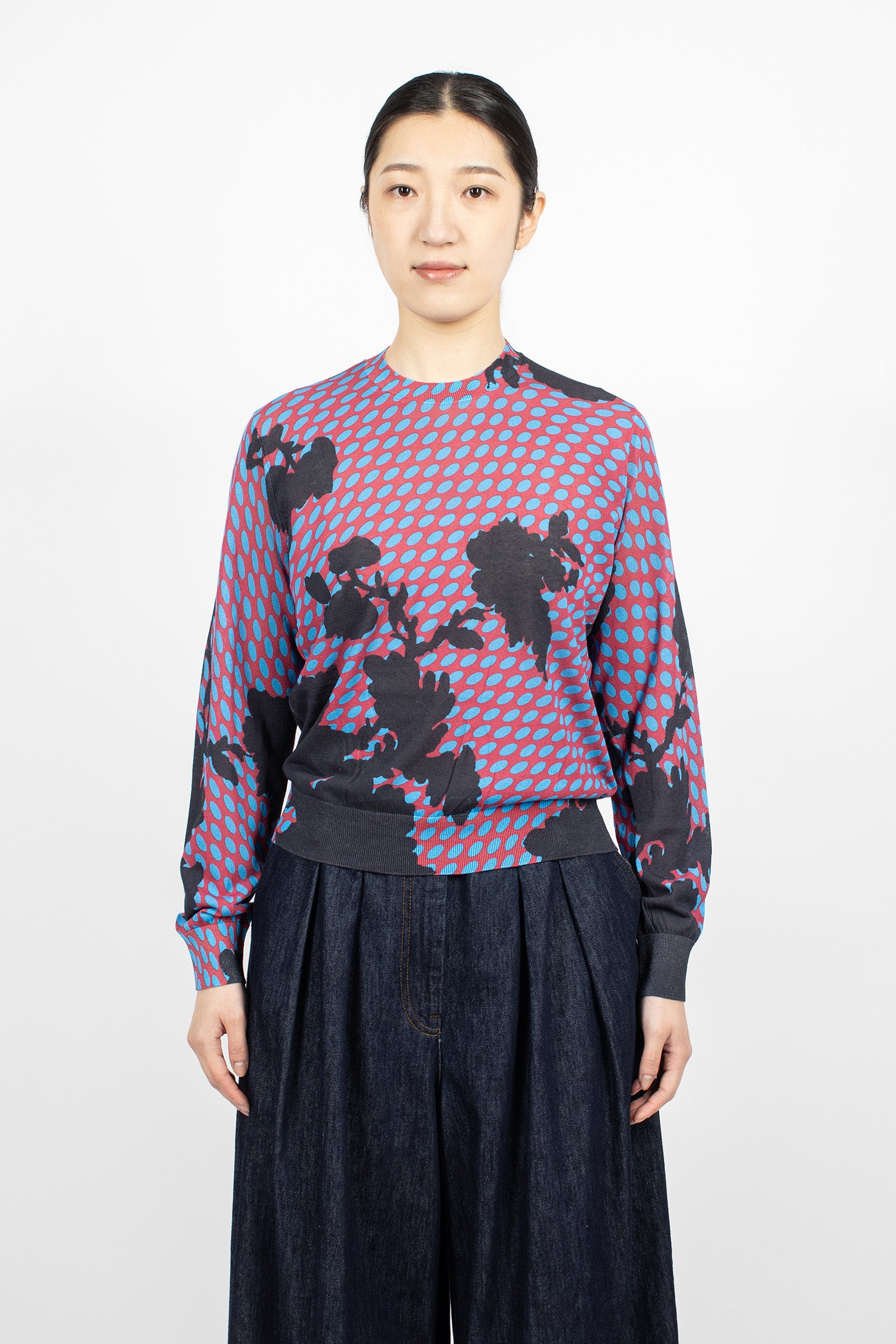 Sheer Dot Print Sweater Burgundy