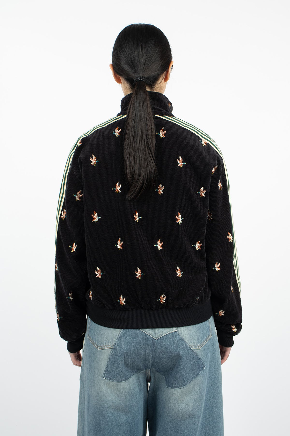 Duck Embroidered Corduroy Track Jacket Black