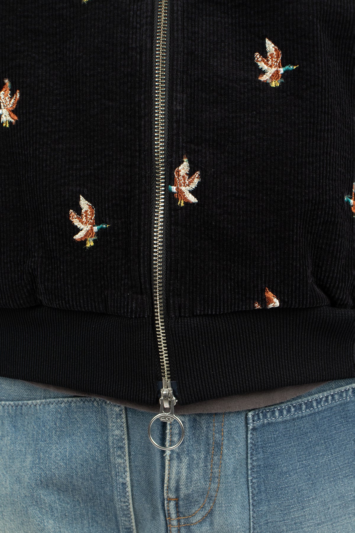 Duck Embroidered Corduroy Track Jacket Black