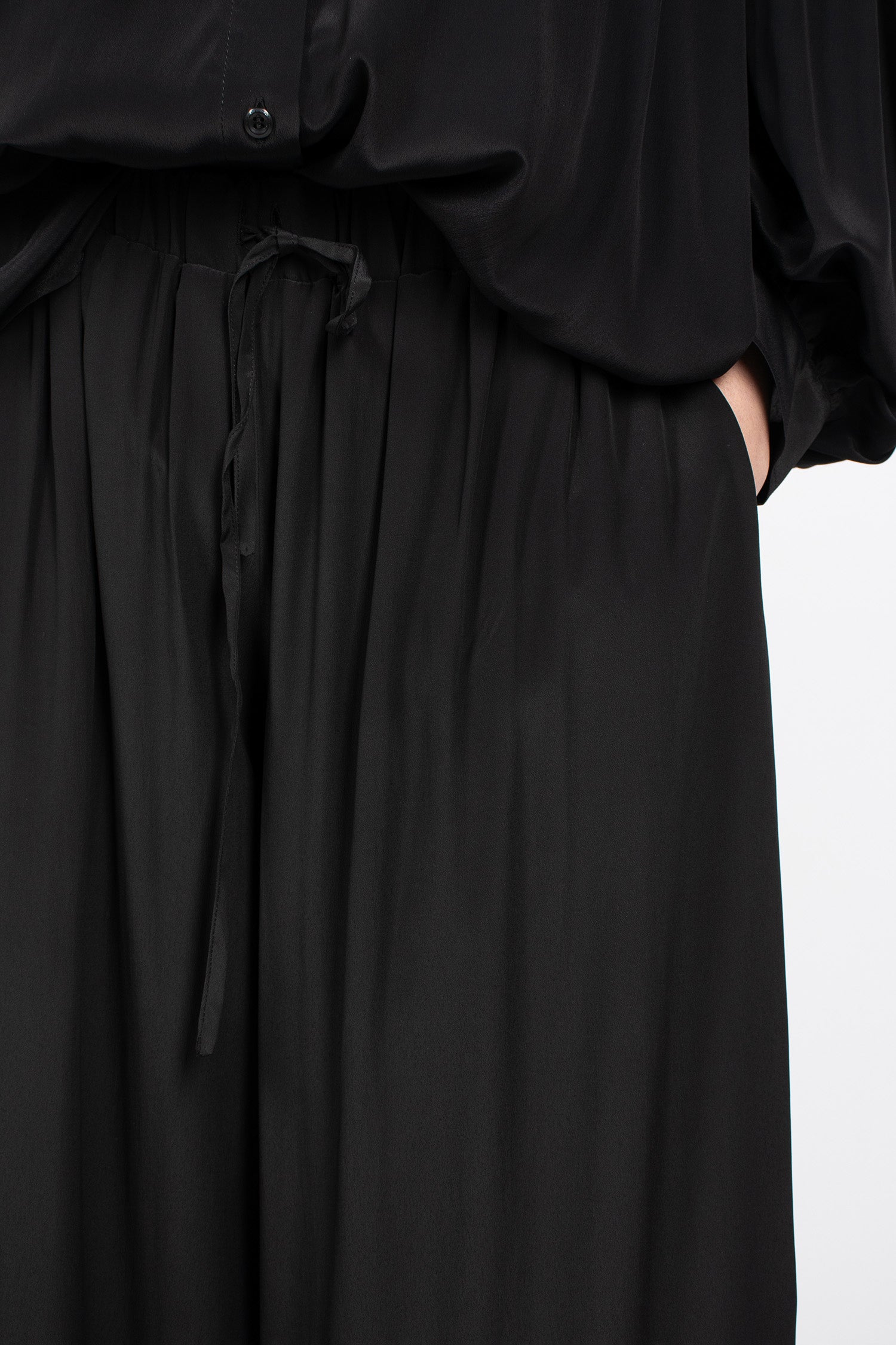 Cropped Lace Trim Negligee Trousers Black