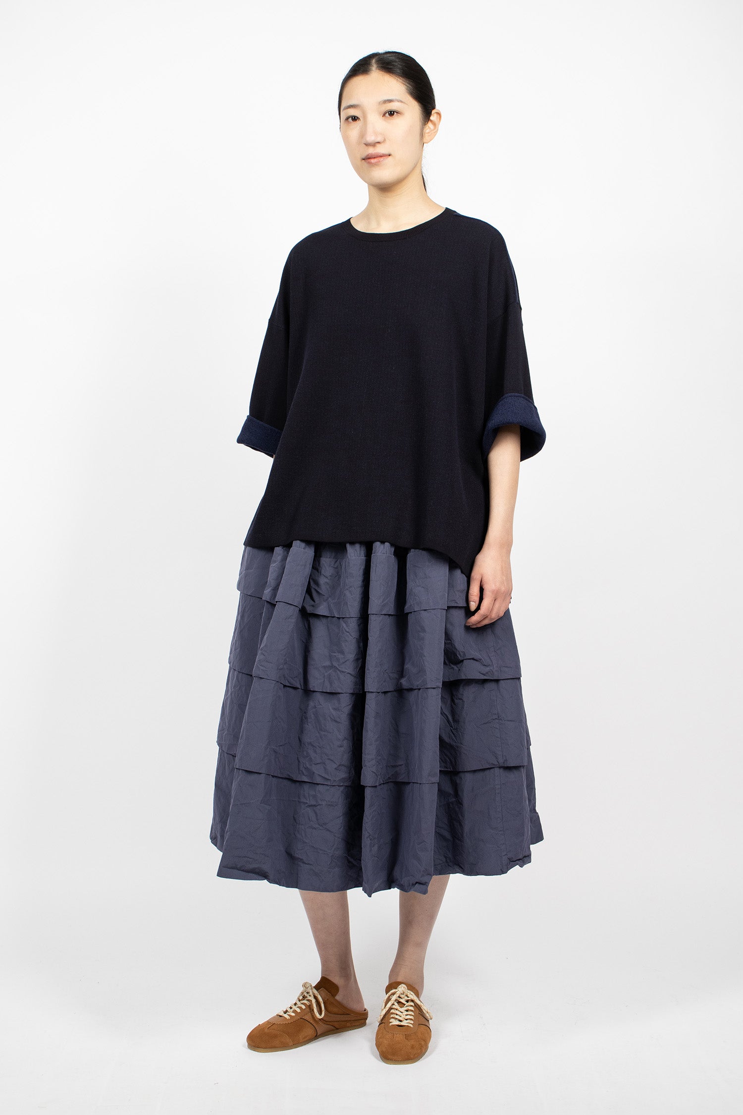 Oversized Knitted T-Shirt Navy