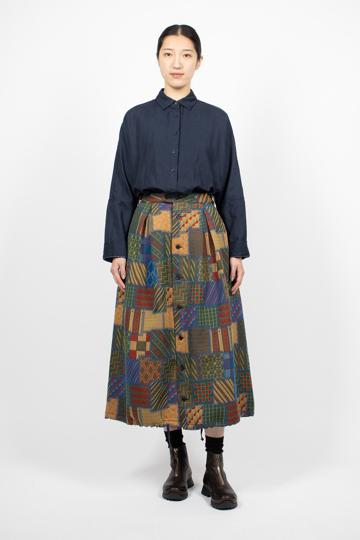 Tuck Skirt Multicolour Geometric Jacquard