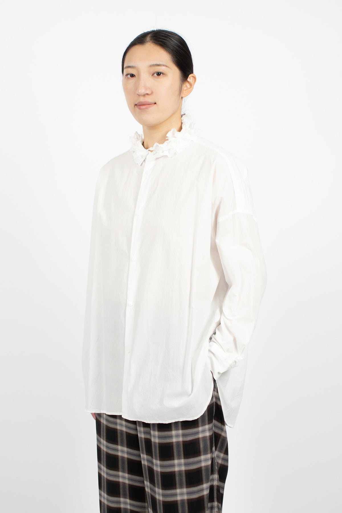 Neck Ruffle Shirt White