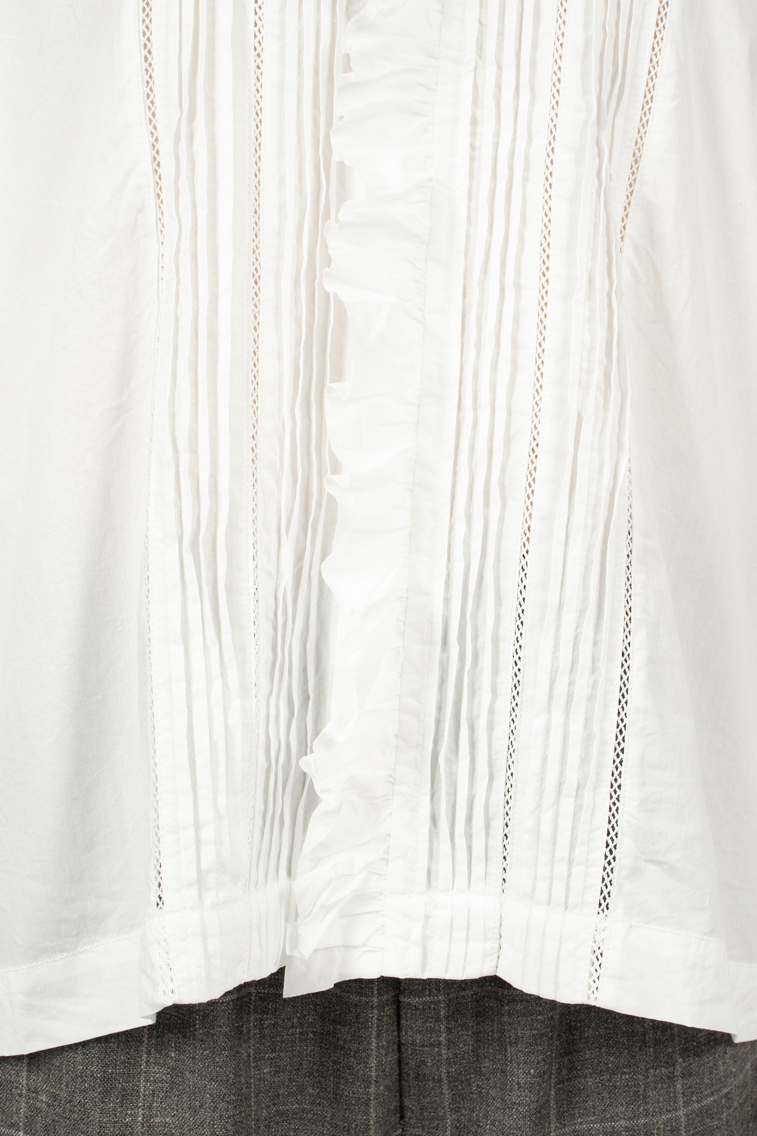 Lace Pin Tuck Ruffle Shirt White