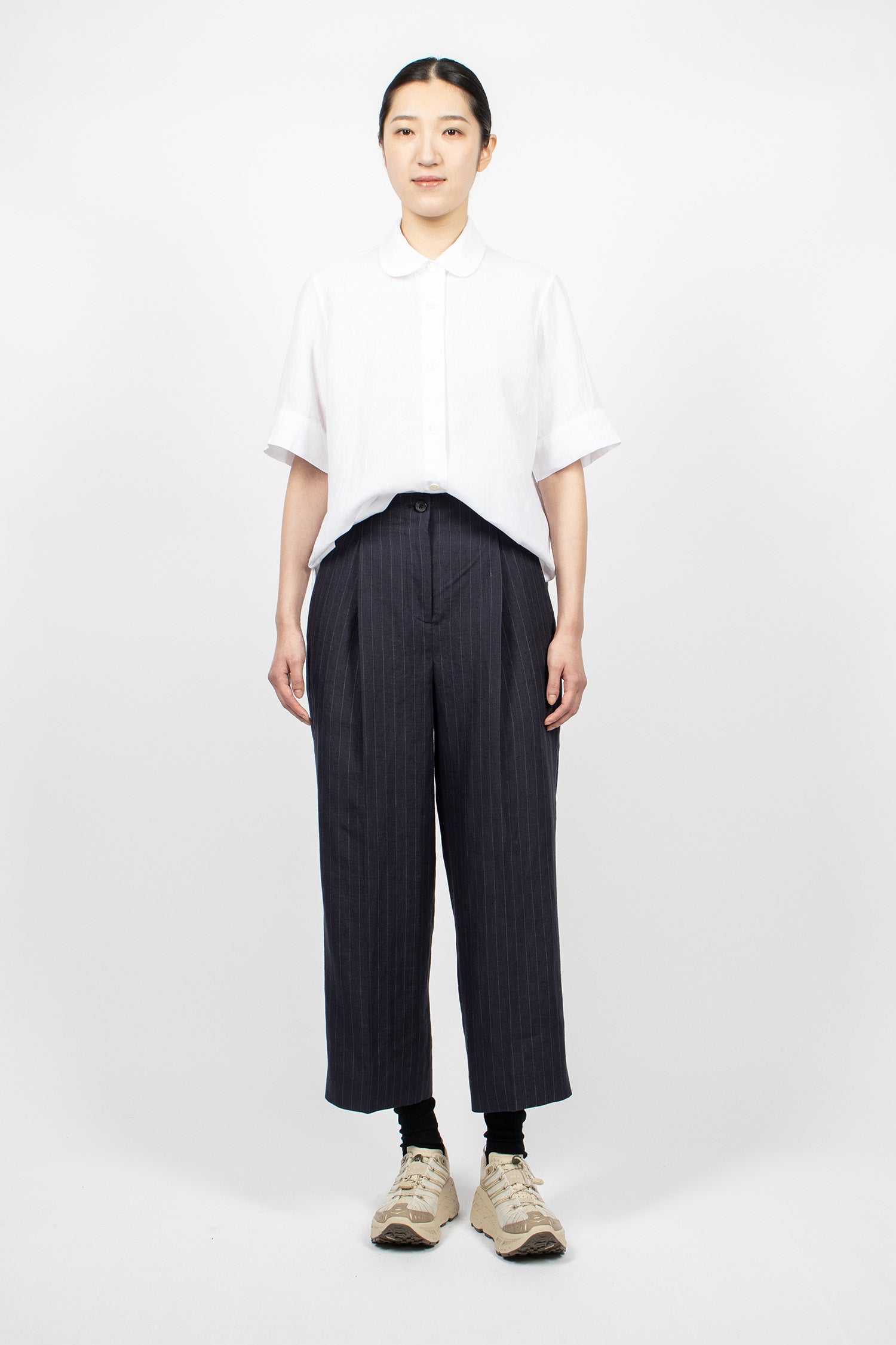 Short Sleeve Round Collar Shirt White
