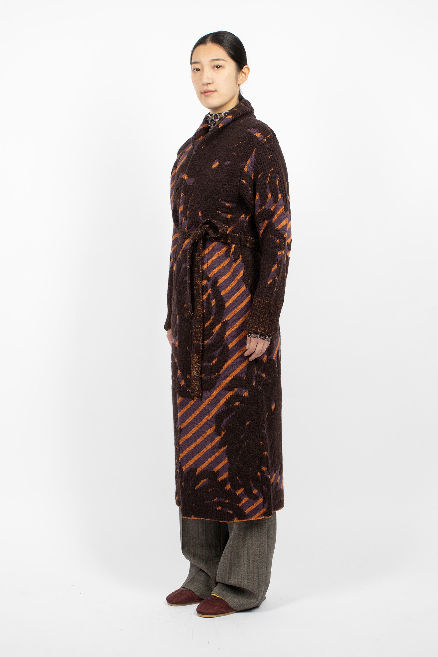 Jacquard Wool Coat Dark Brown