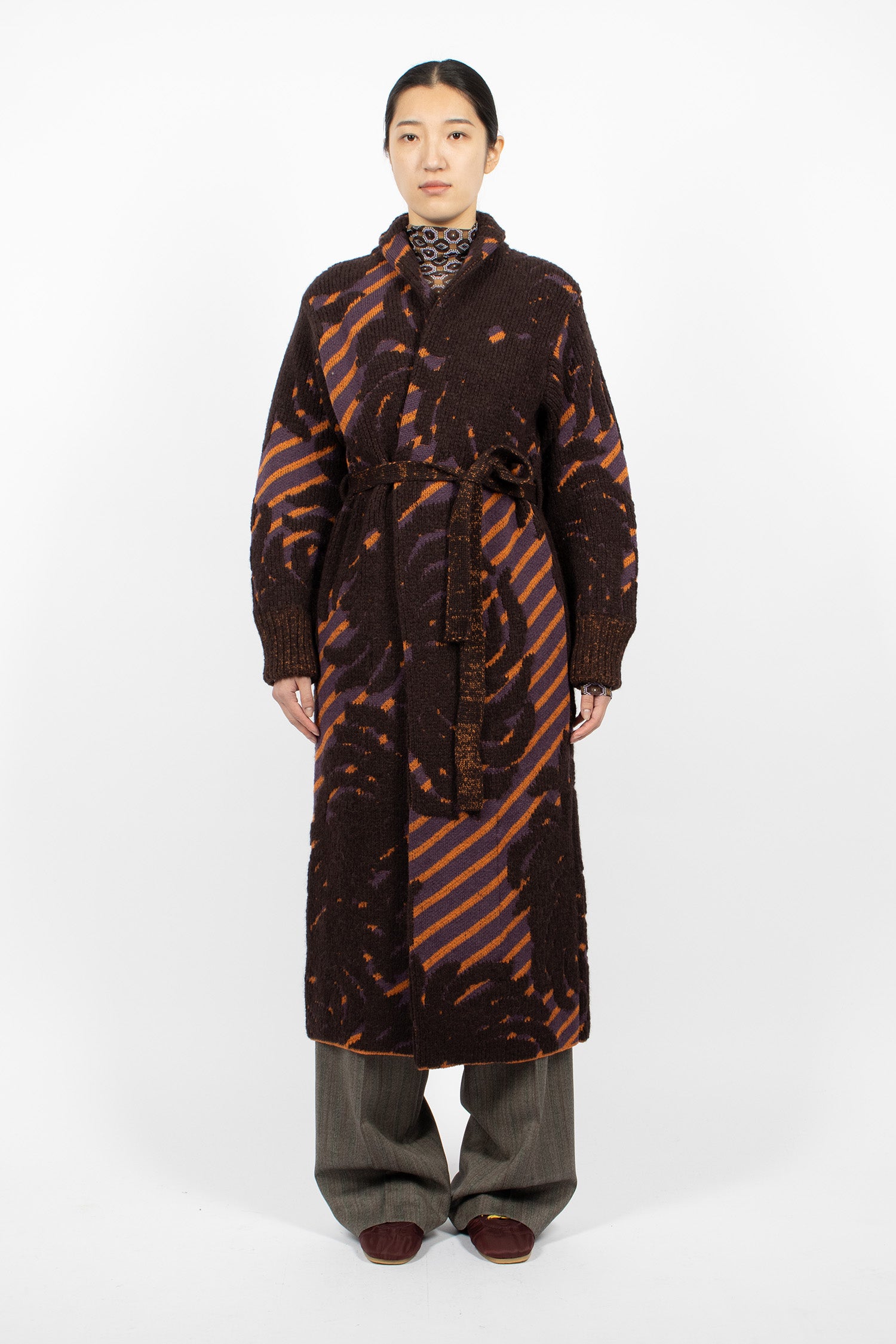 Jacquard Wool Coat Dark Brown