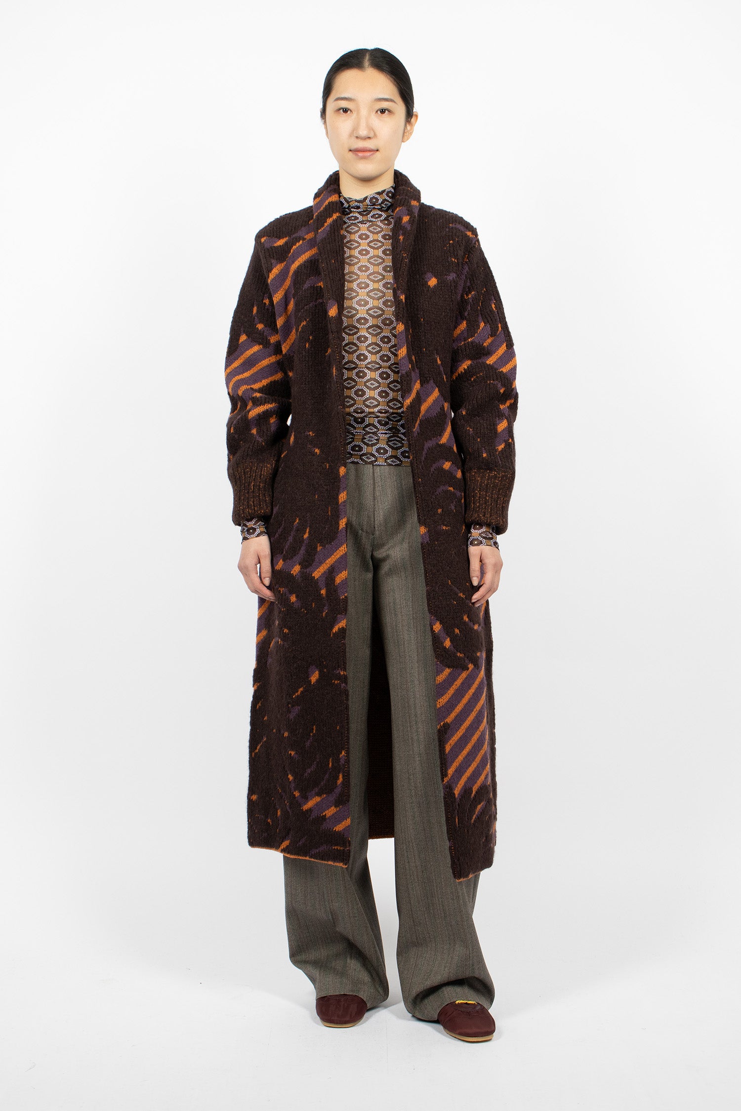 Jacquard Wool Coat Dark Brown