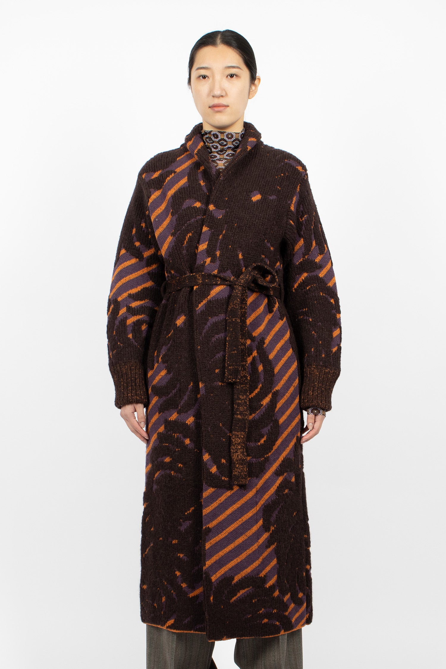 Jacquard Wool Coat Dark Brown