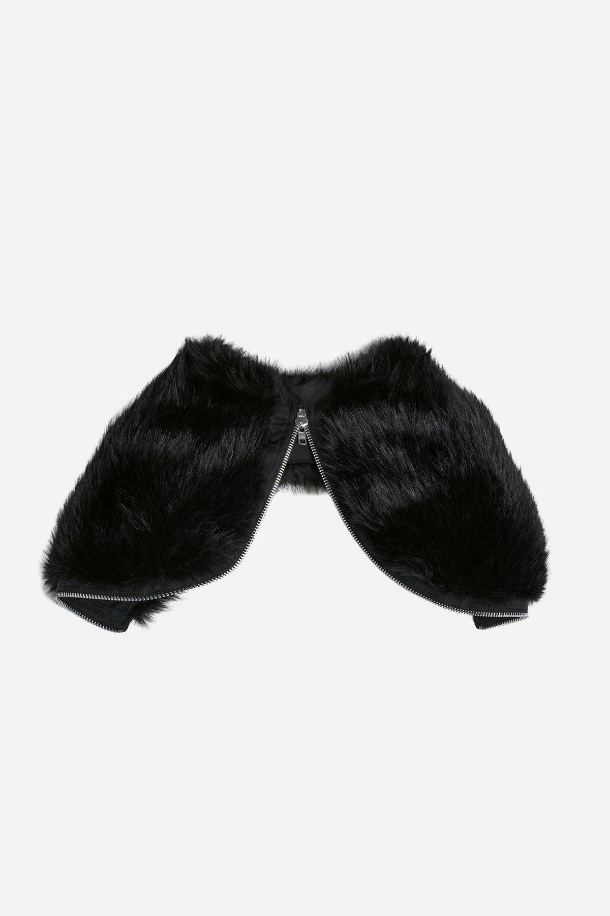 Split Faux Fur Zip Hood Black/Black