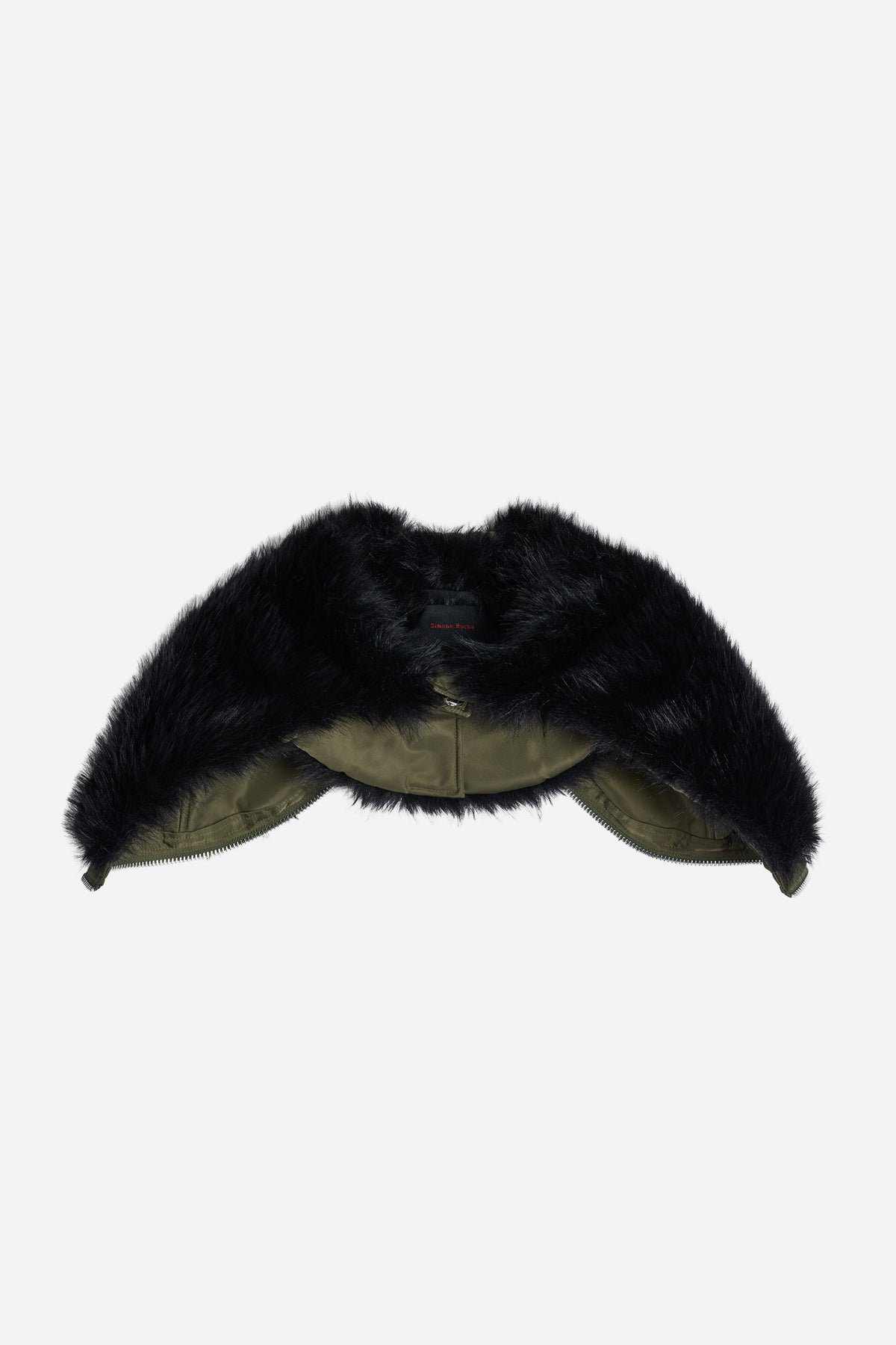 Split Faux Fur Zip Hood Khaki/Black