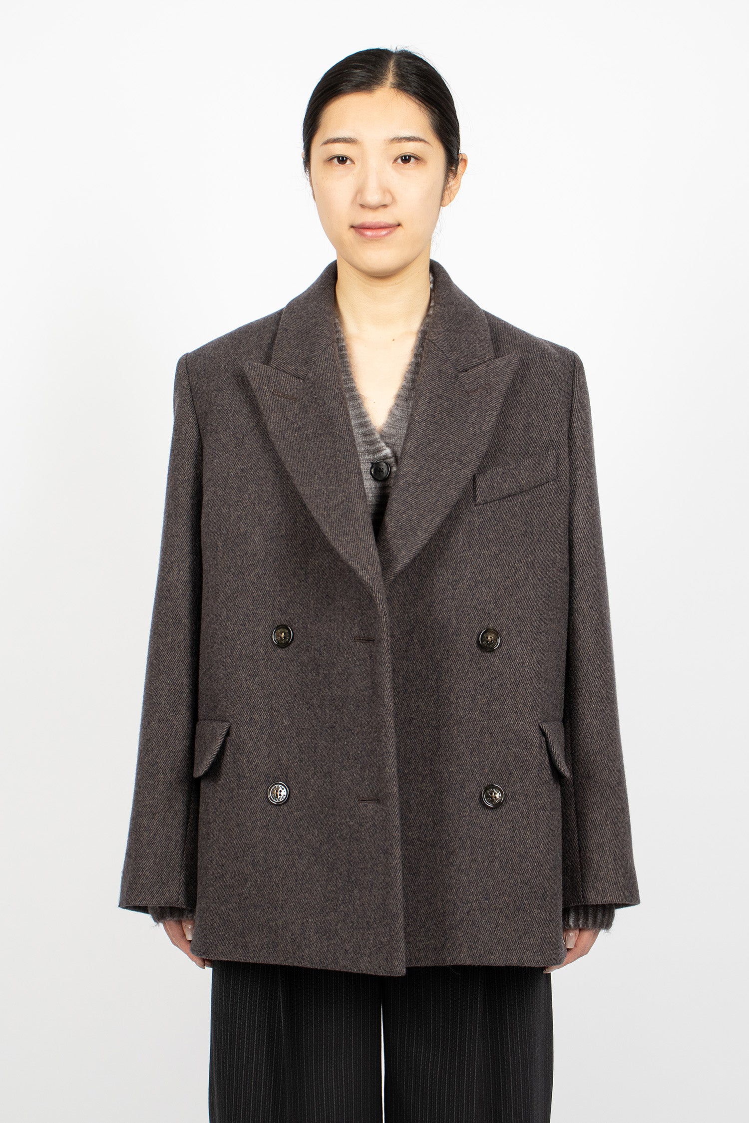 Double Breasted Jacket Brown Melange