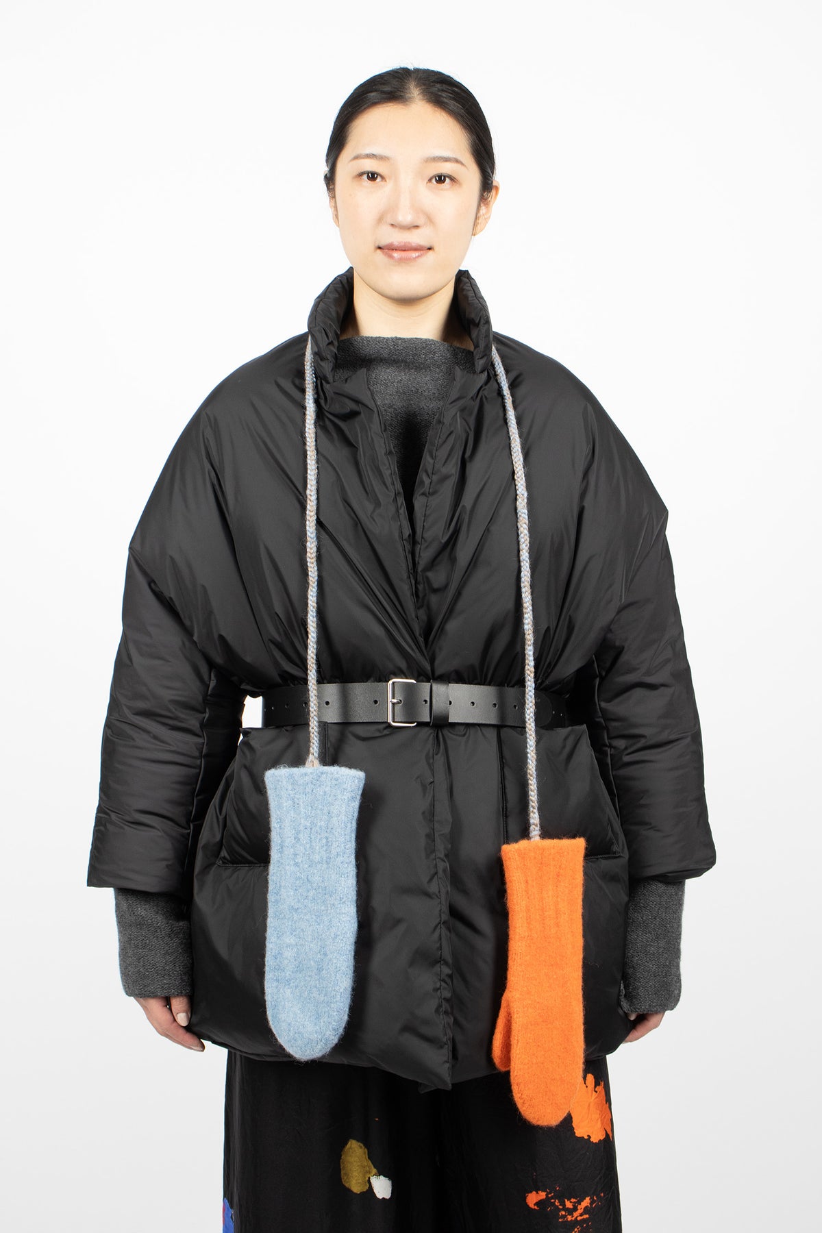 Wool Felt Braid Gloves Light Blue/Orange