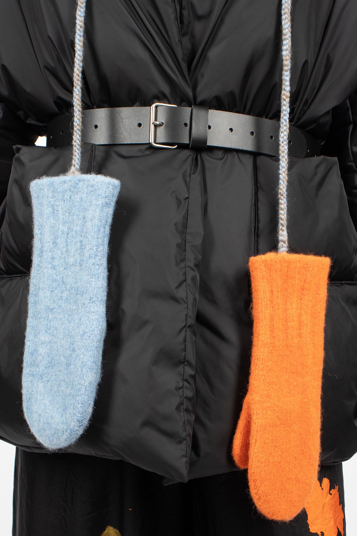 Wool Felt Braid Gloves Light Blue/Orange