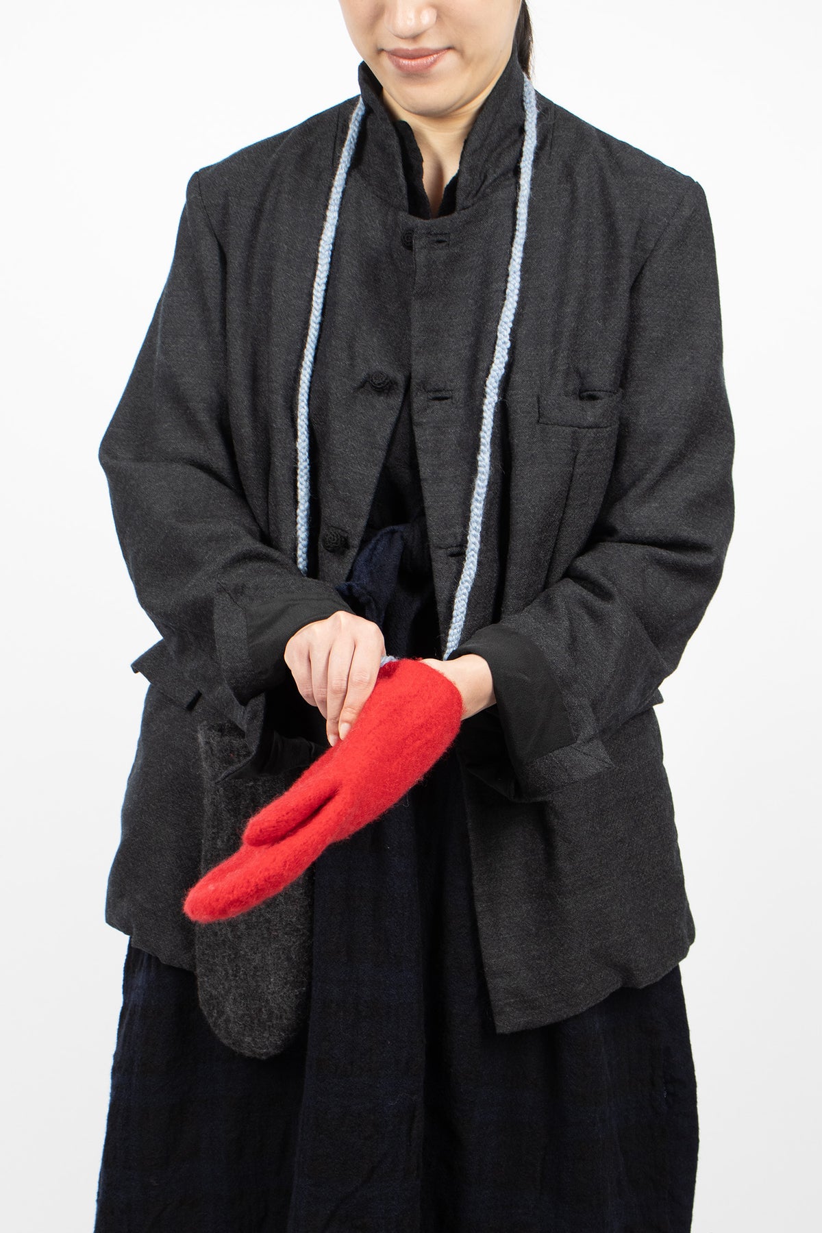 Wool Felt Braid Gloves Anthracite/Red
