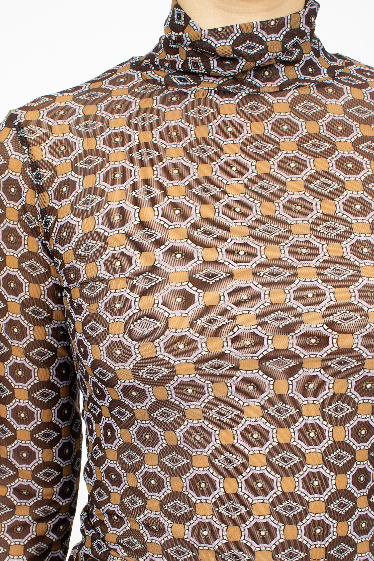 Printed Turtleneck Tee Brown