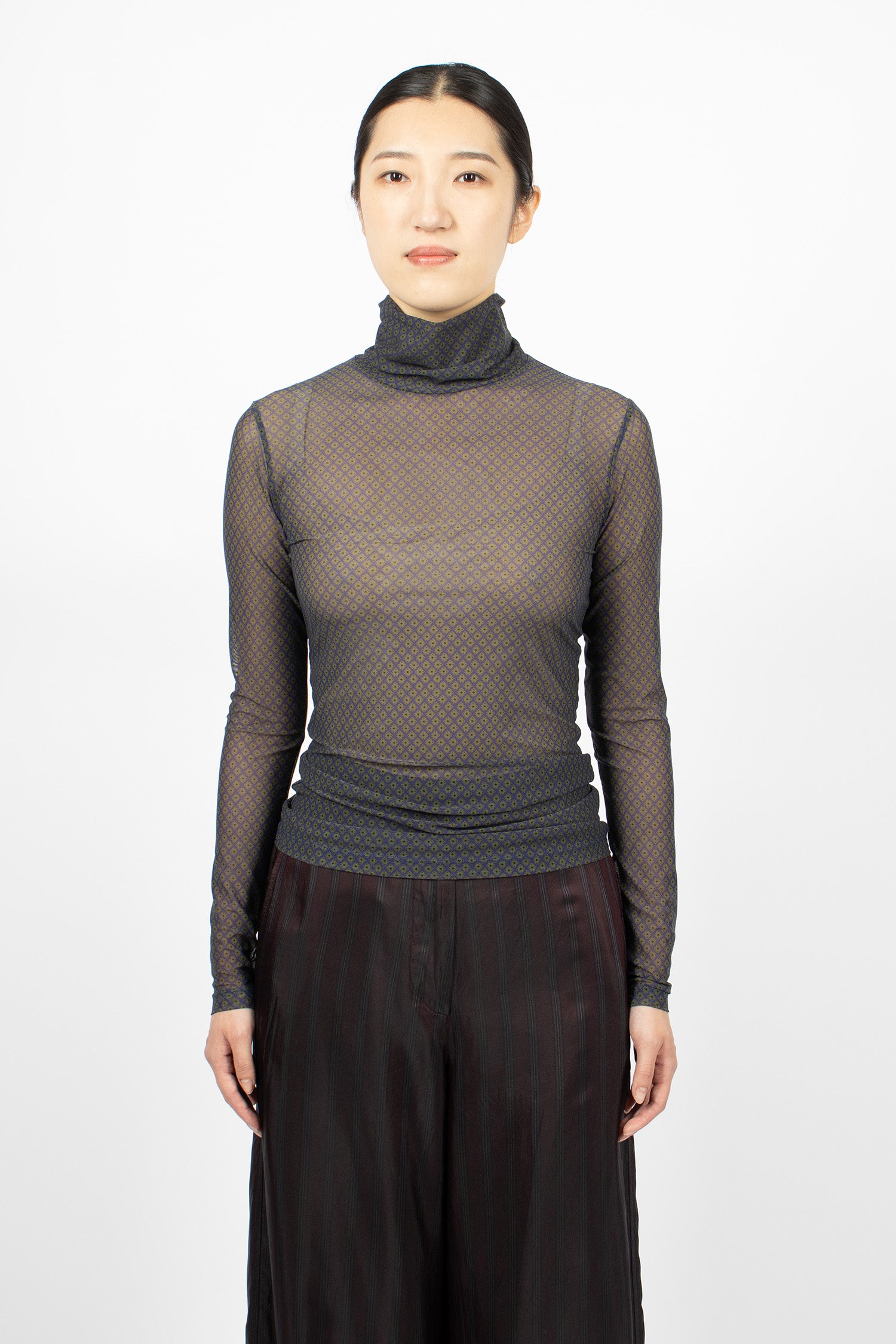 Printed Turtleneck Tee Navy