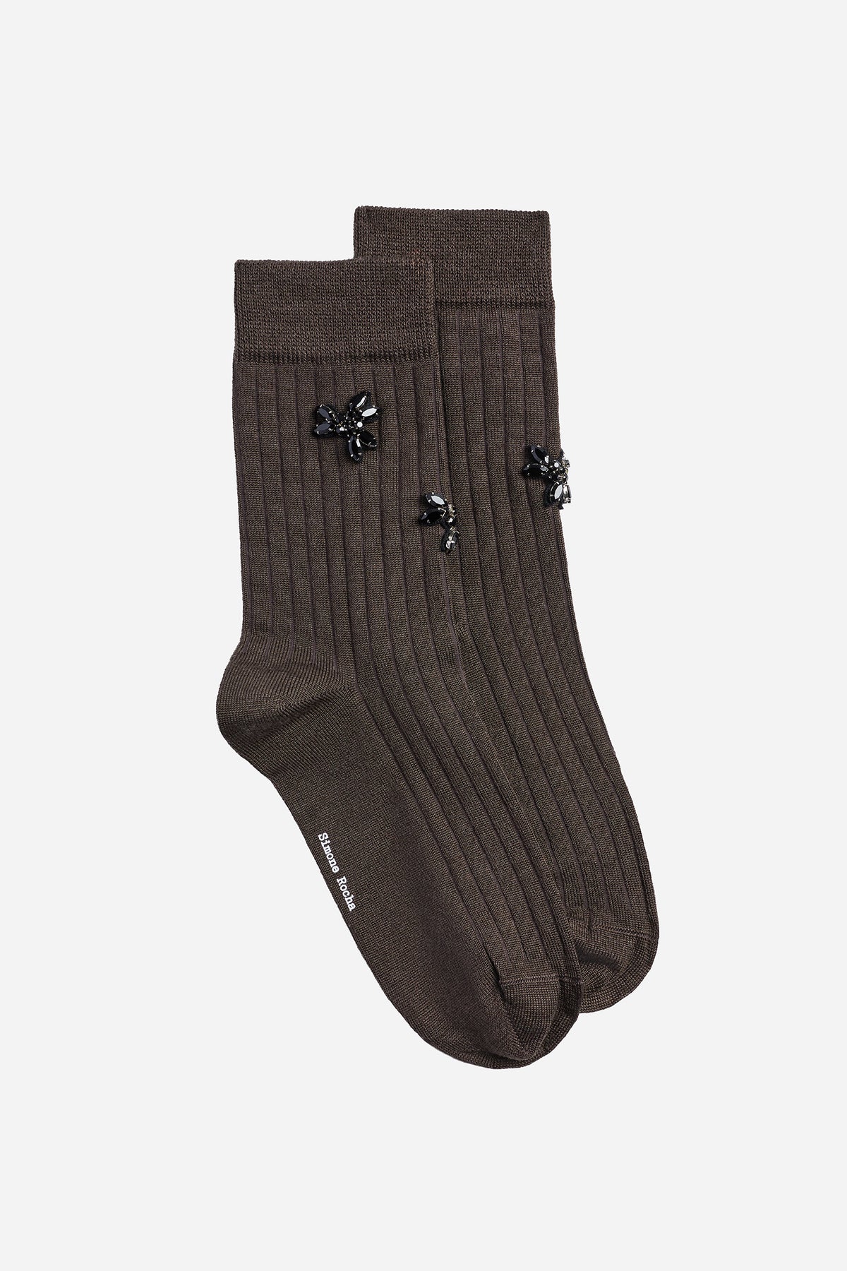 Embellished Merino Silk Ankle Socks Moss/Jet