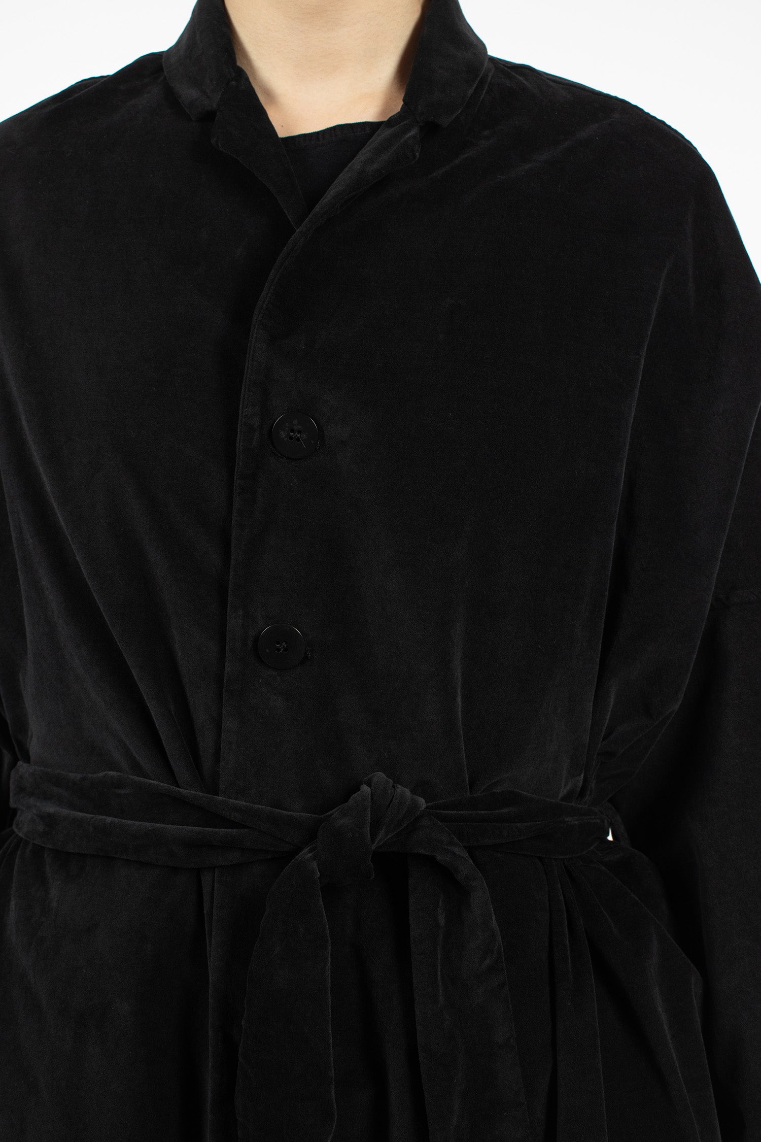 U4554 Belted Loose Coat V Black
