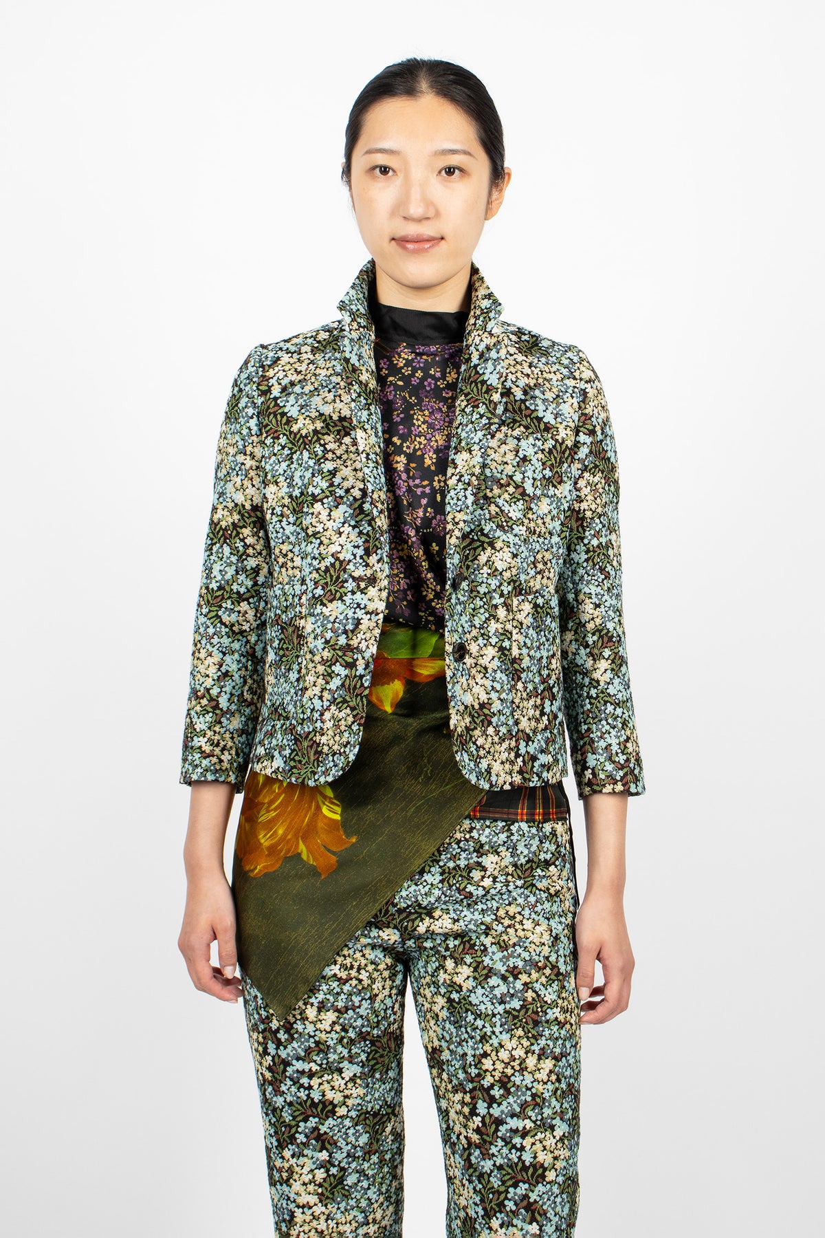 Cropped Jacquard Blazer Sky