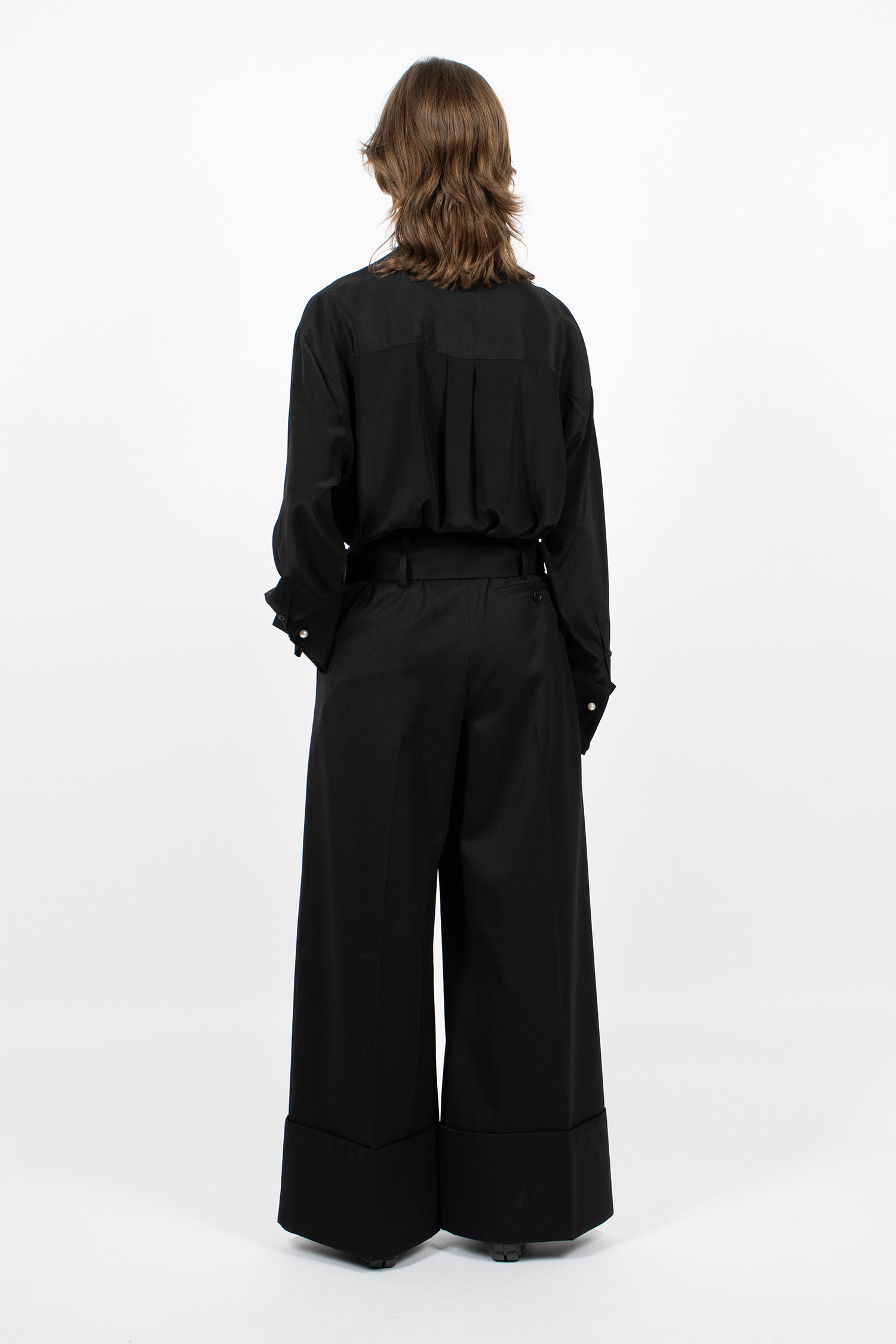 Multi Belt Loop Wide Leg Trousers Black