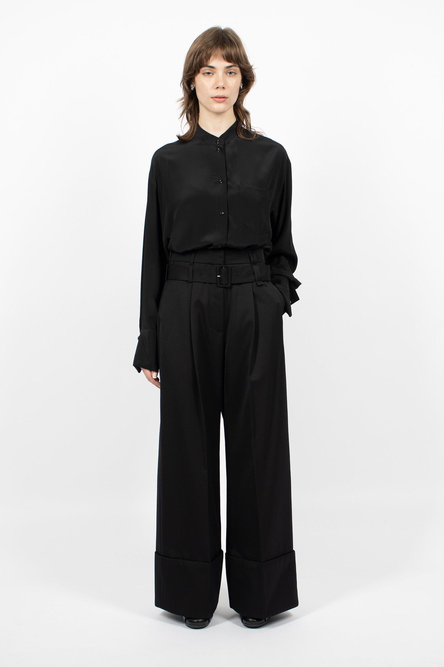 Multi Belt Loop Wide Leg Trousers Black
