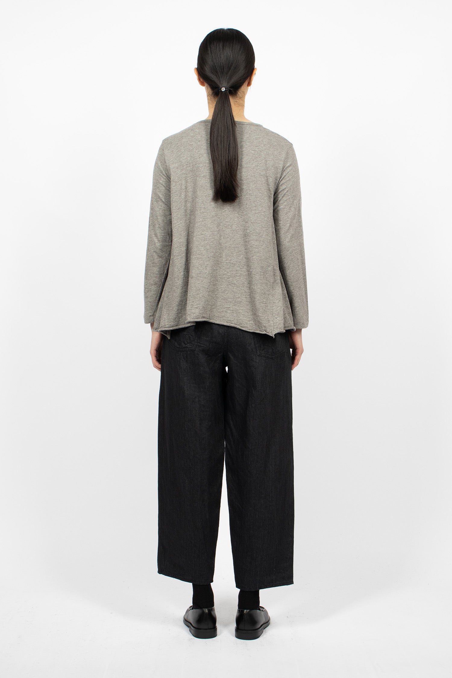 Linen Denim Tapered Pants Black