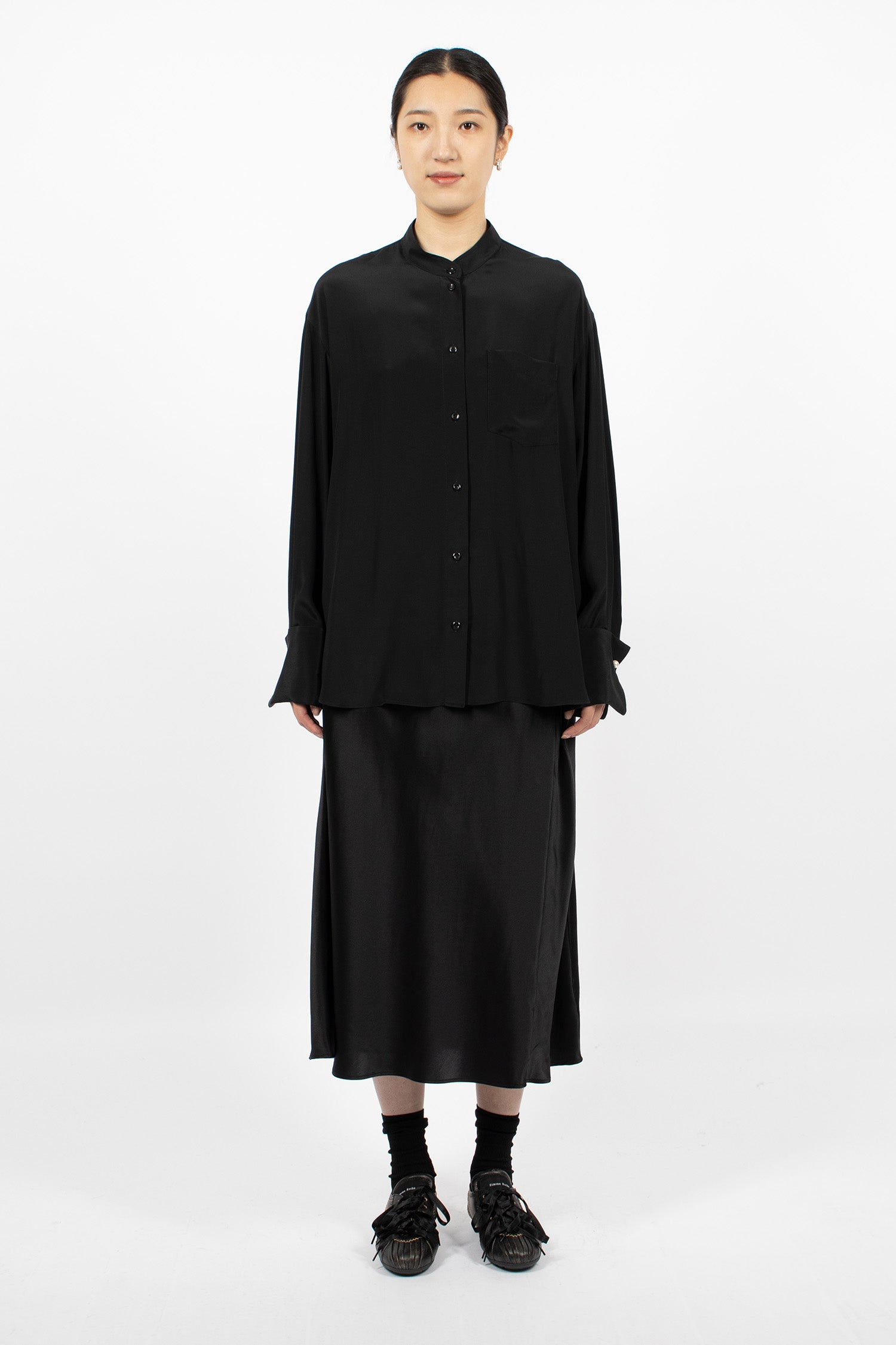 Single Hip Detail Easy Skirt Black