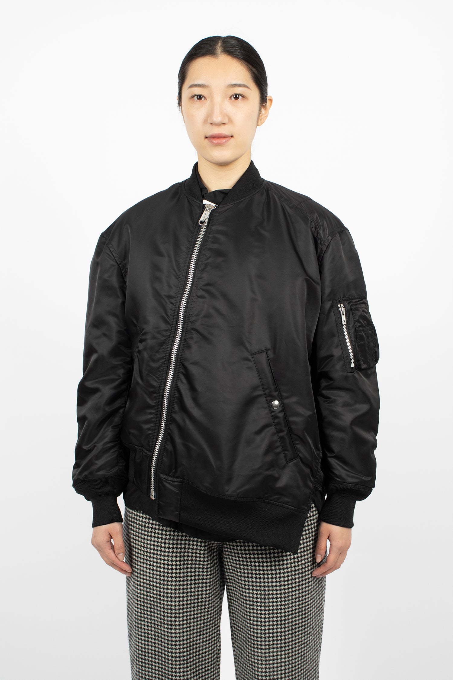 Asymmetrical Padded Bomber Jacket Black