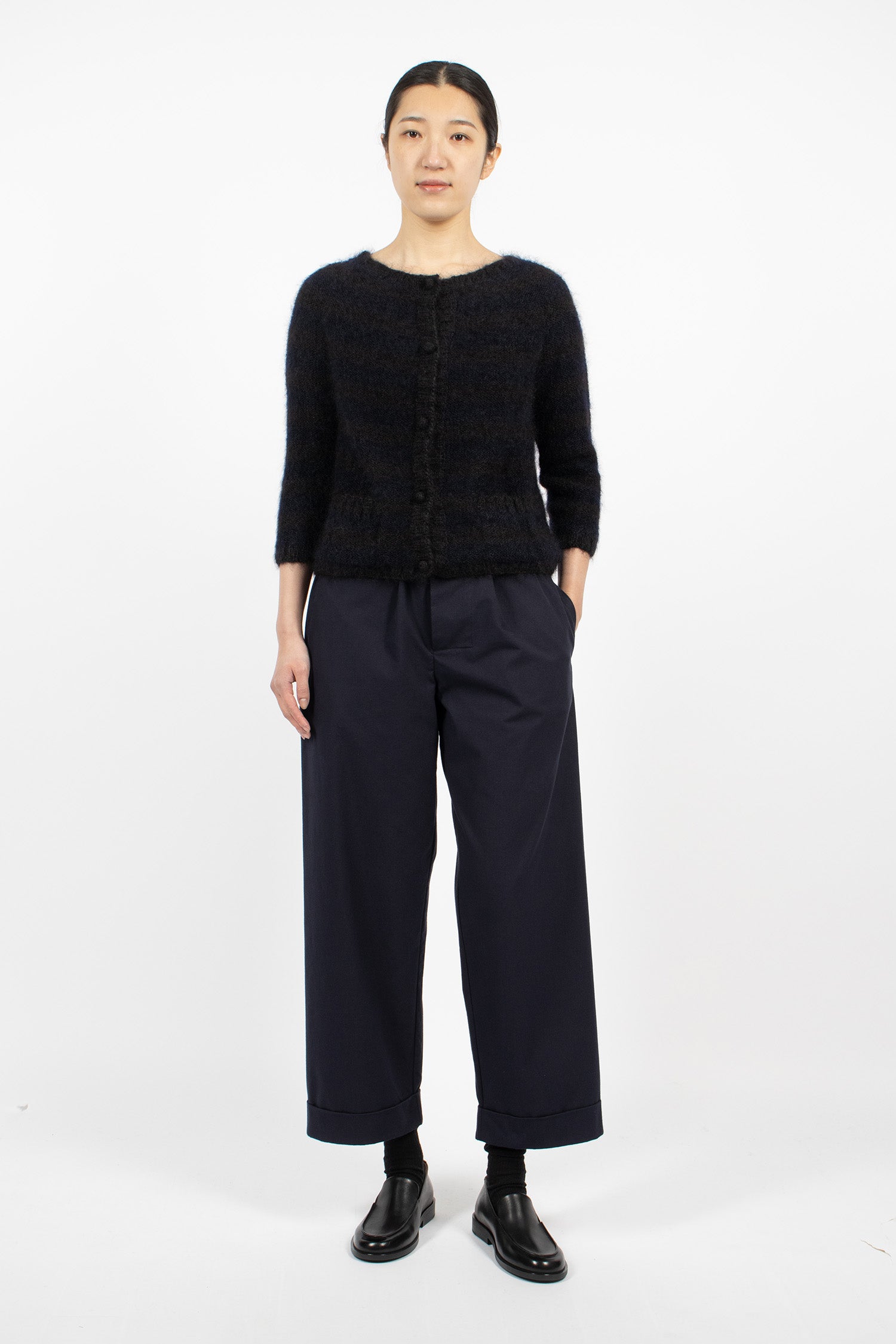 Hand-Knitted Stripe Cardigan Black/Dark Blue