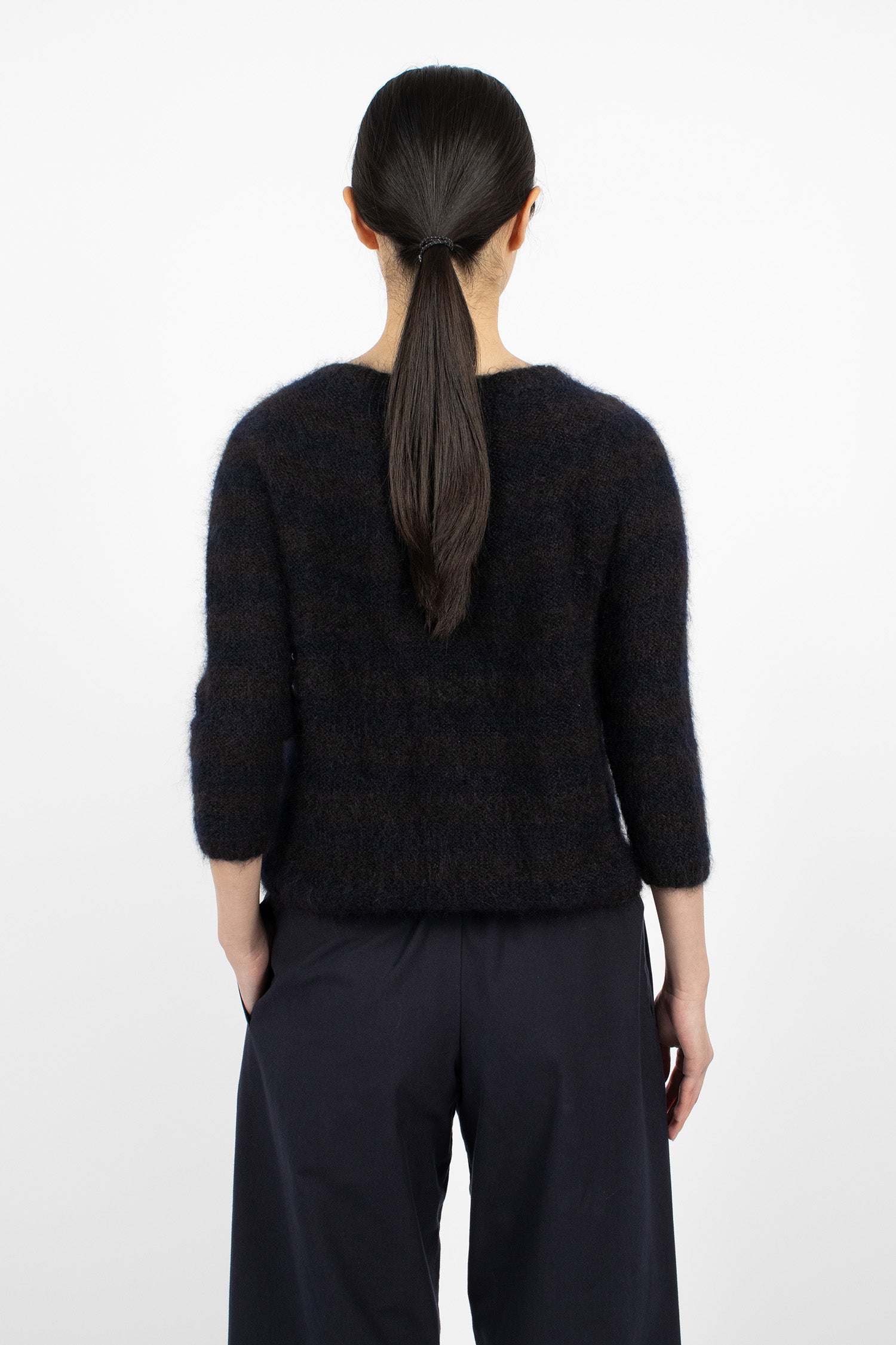 Hand-Knitted Stripe Cardigan Black/Dark Blue