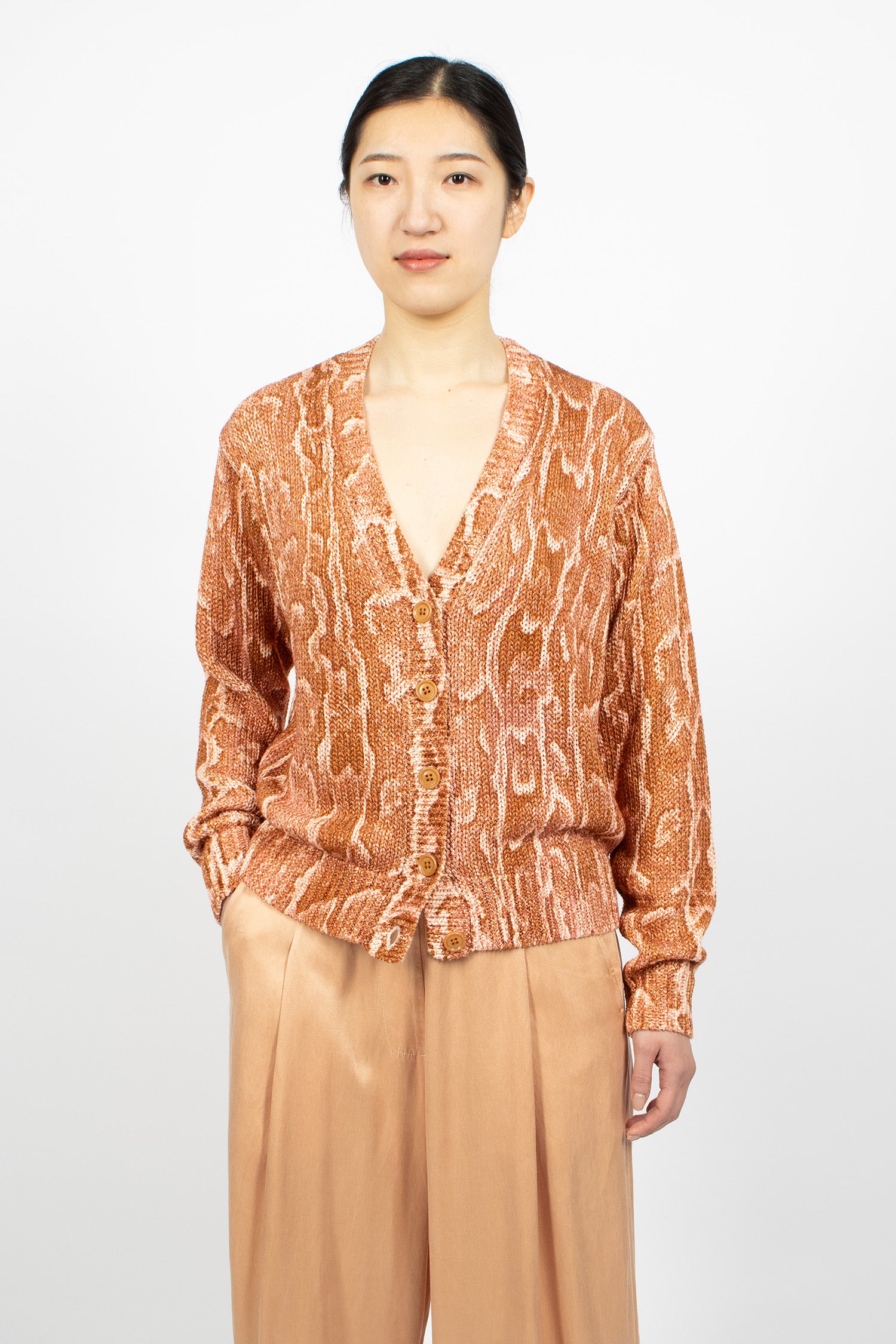 Snake Print Knit Cardigan Brique