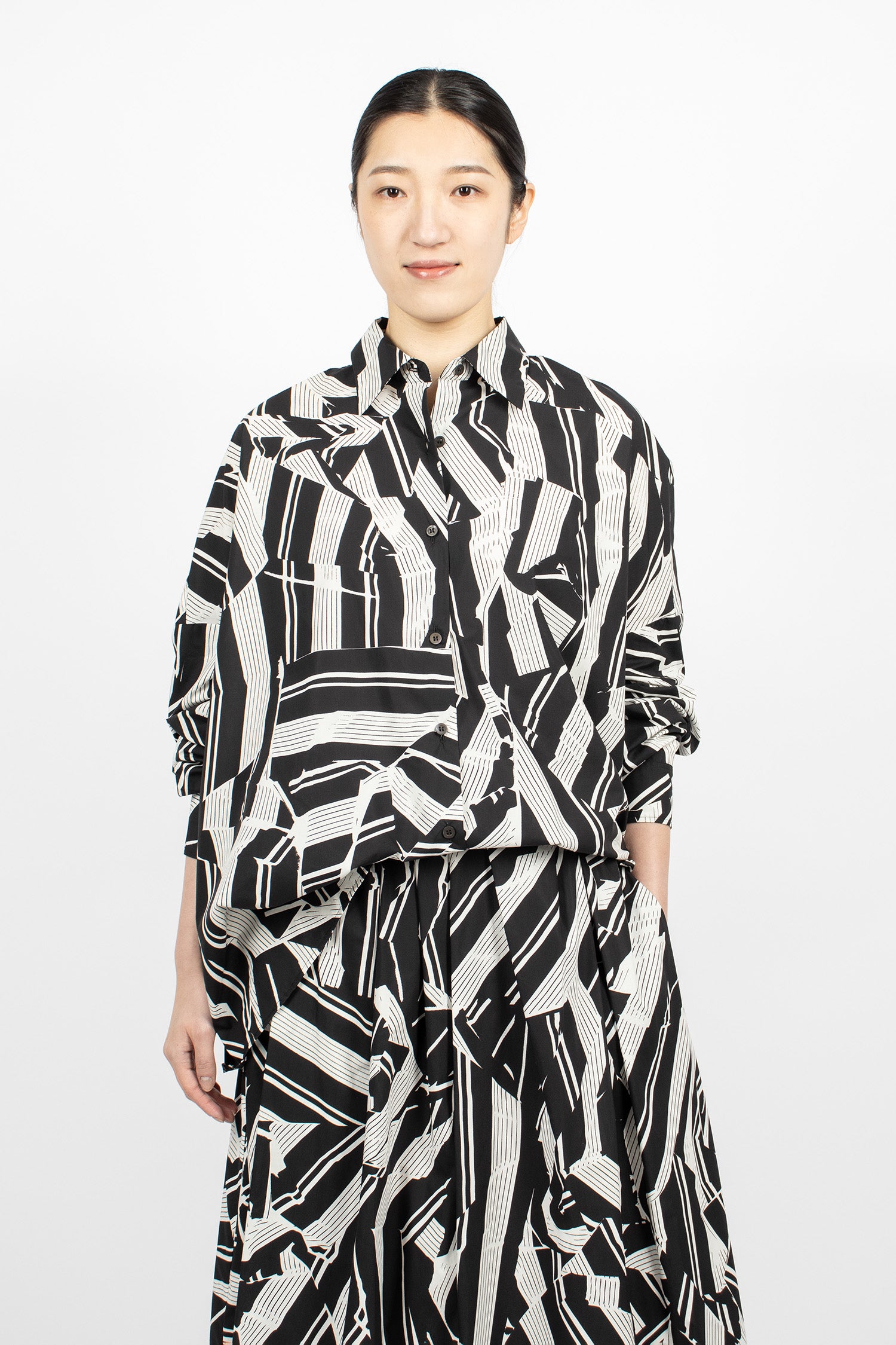 Oversized Cocoon Shirt Black/White Stripe