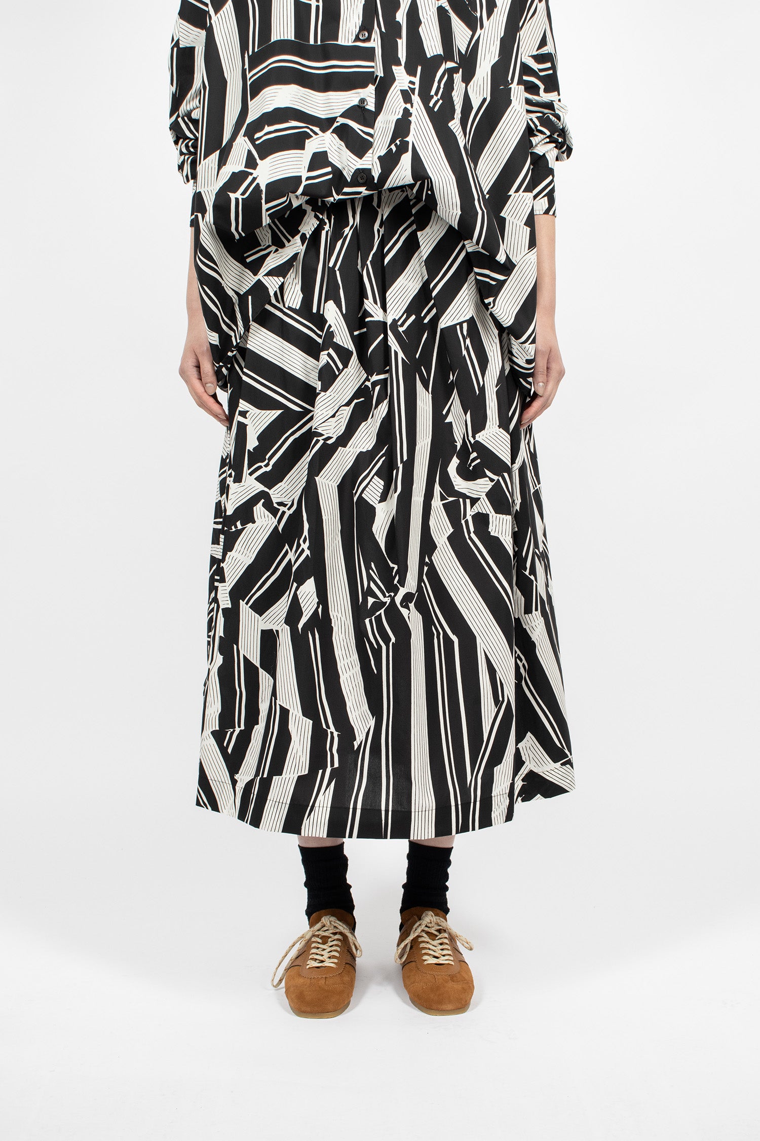 Printed A-Line Skirt Black/White Stripe