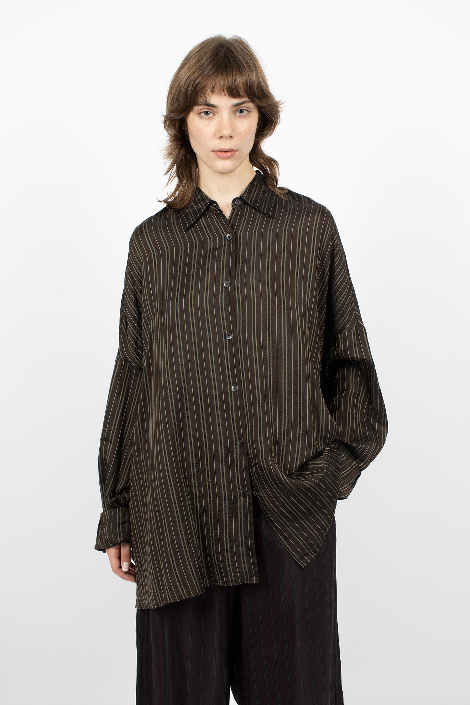 Oversized Cocoon Shirt Brown/Stripe