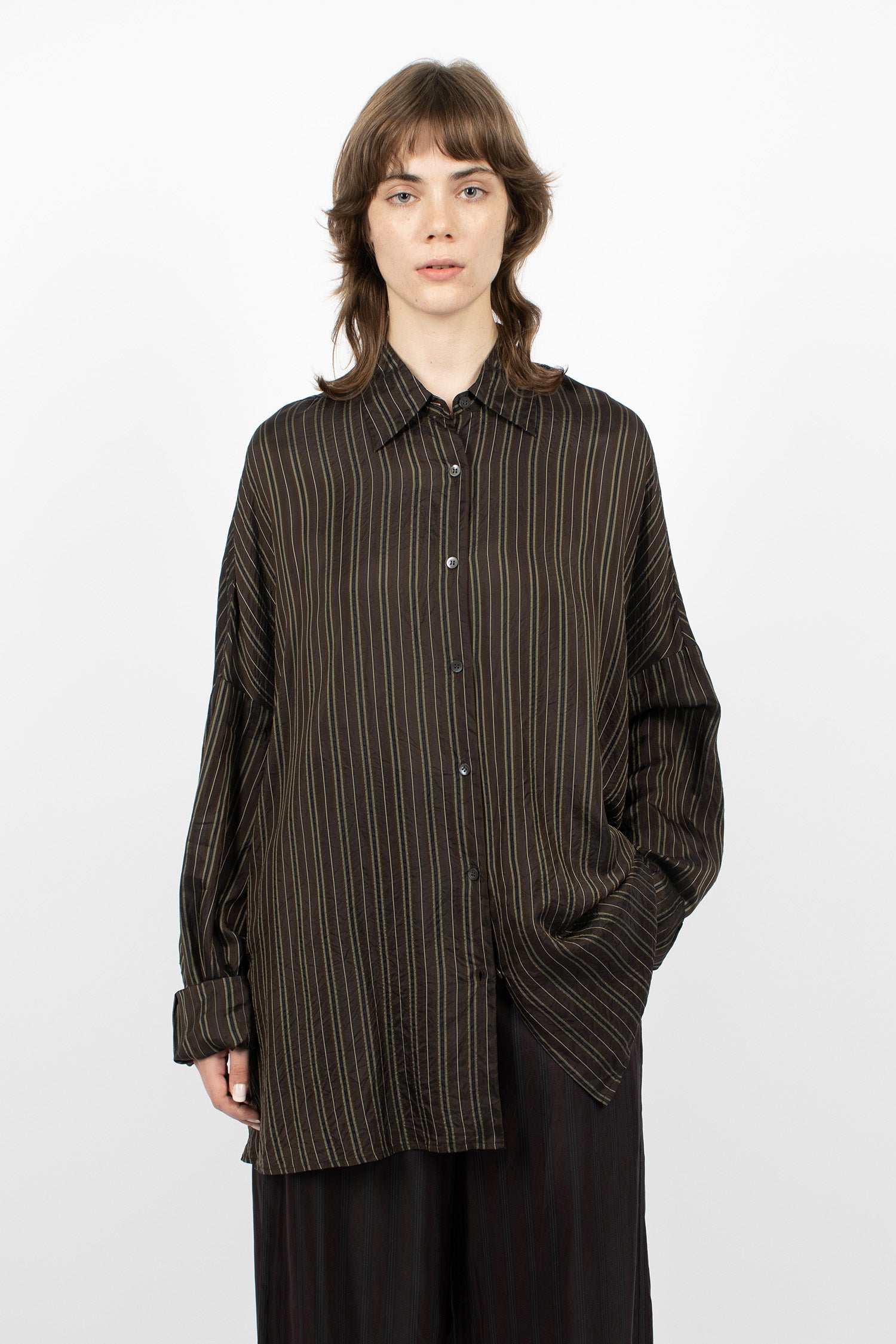 Oversized Cocoon Shirt Brown/Stripe