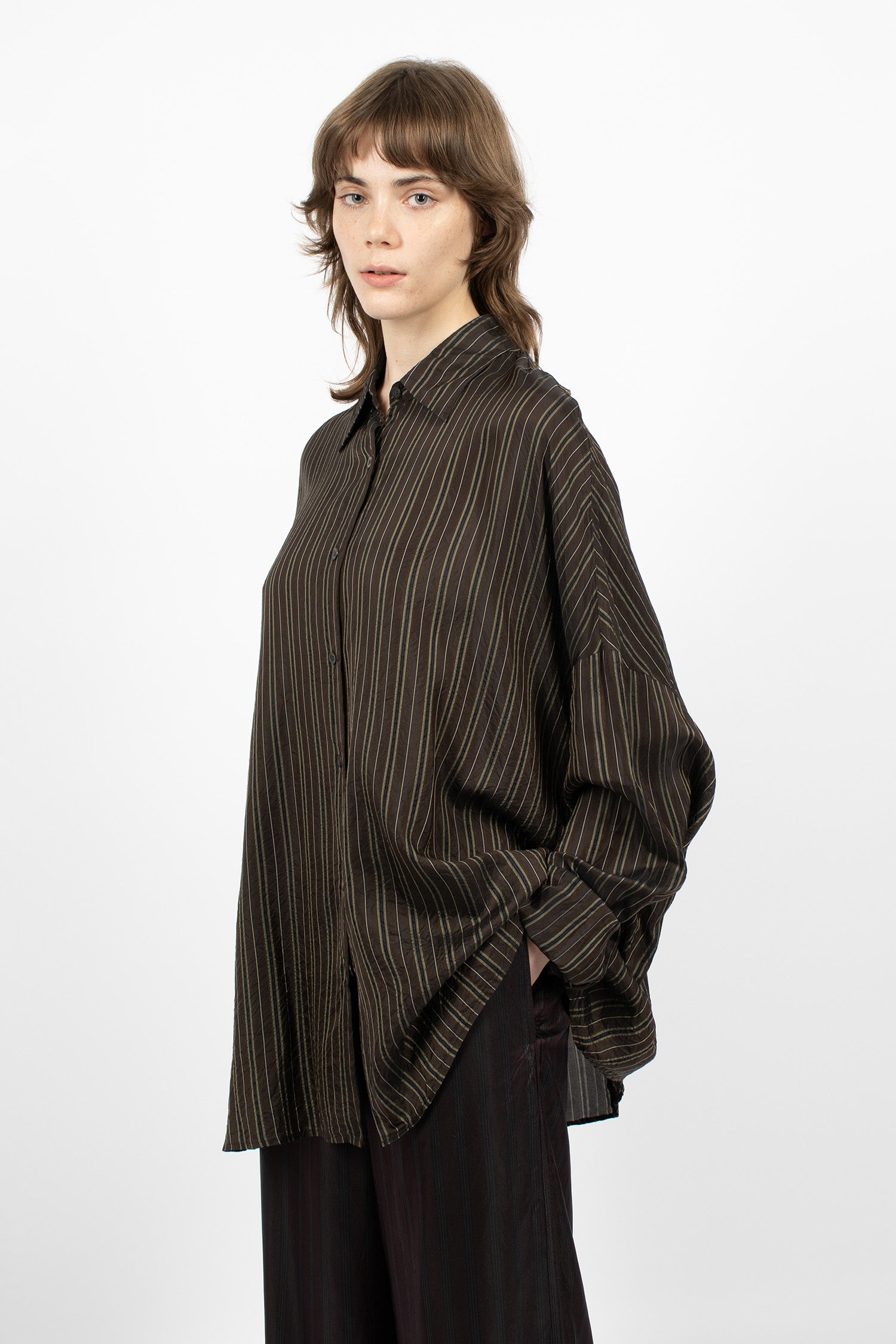Oversized Cocoon Shirt Brown/Stripe