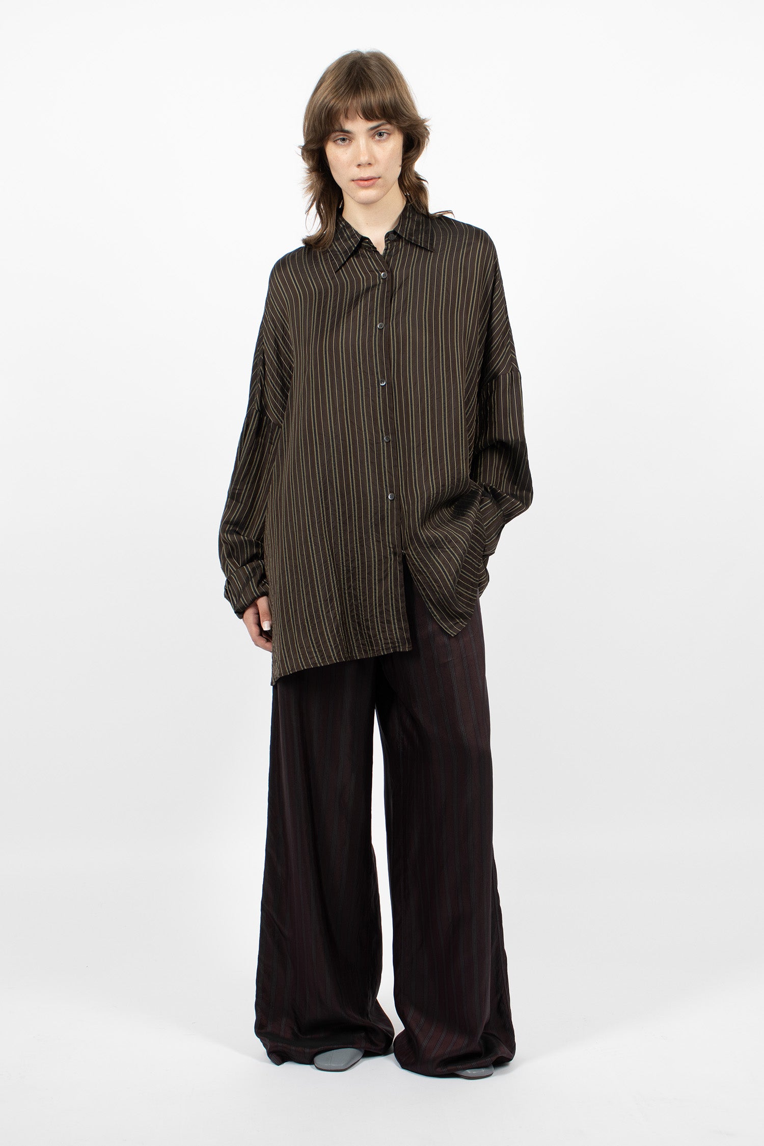 Oversized Cocoon Shirt Brown/Stripe