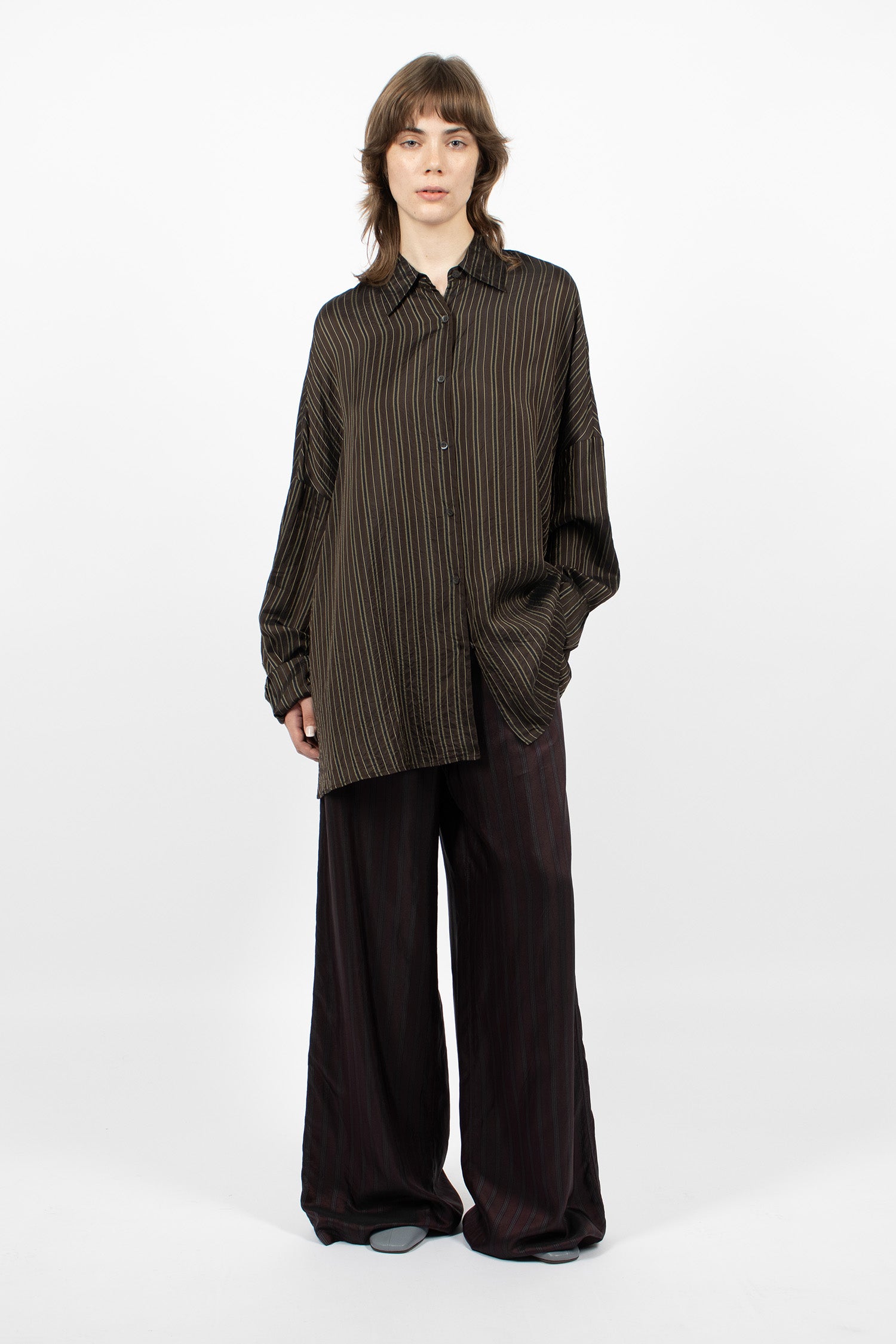 Oversized Cocoon Shirt Brown/Stripe