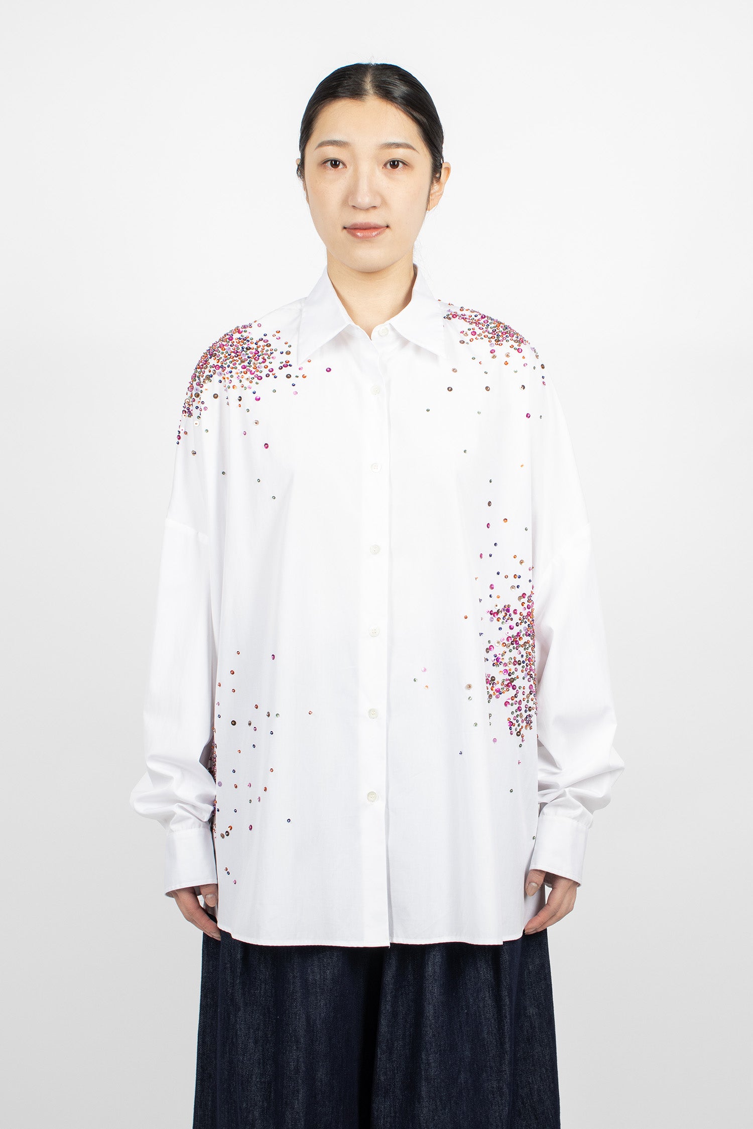 Embellished Oversized Cocoon Shirt White