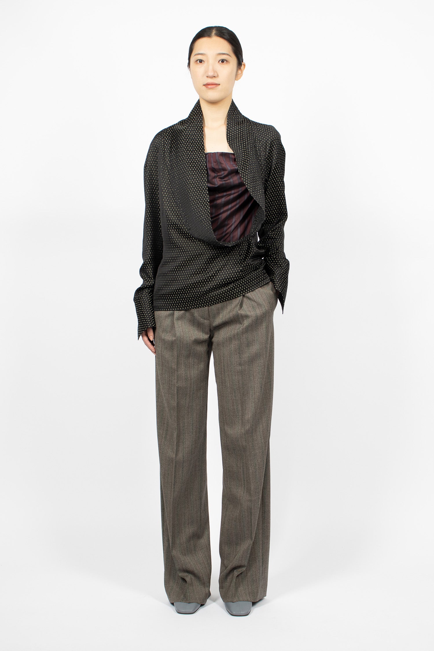 Draped Jacquard Blouse Black