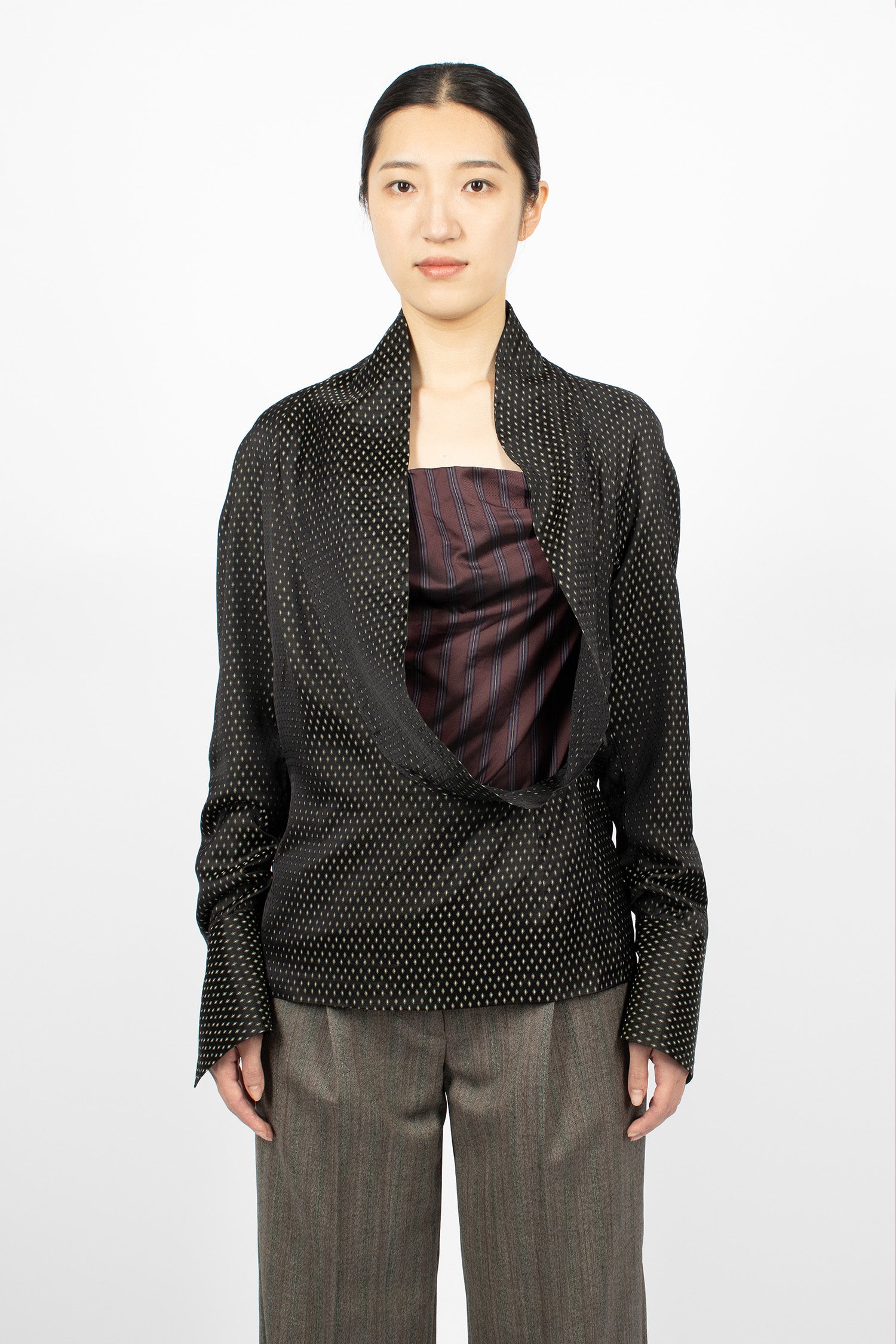 Draped Jacquard Blouse Black